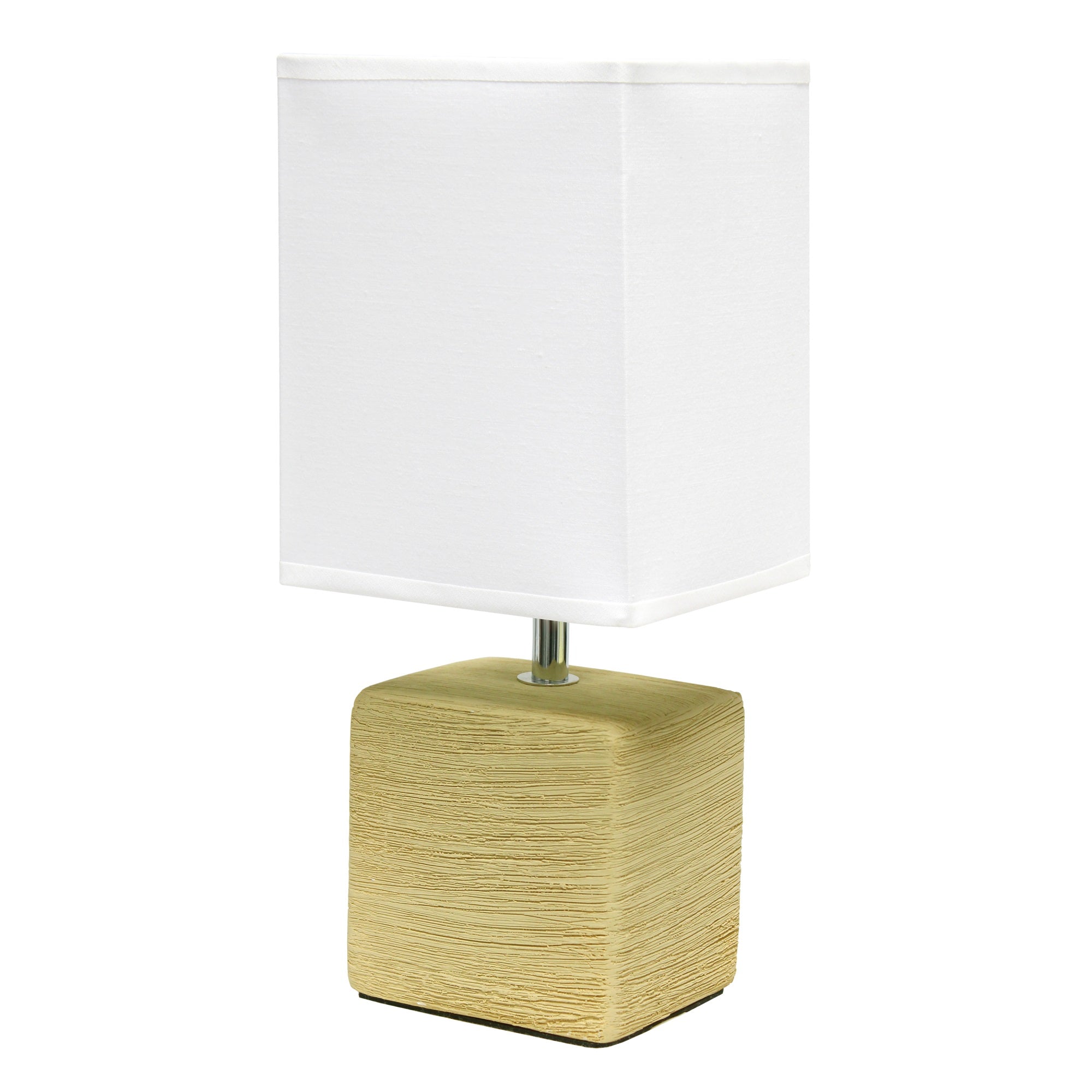 Simple Designs Petite Faux Stone Table Lamp With Fabric Shade, Beige With White Shade