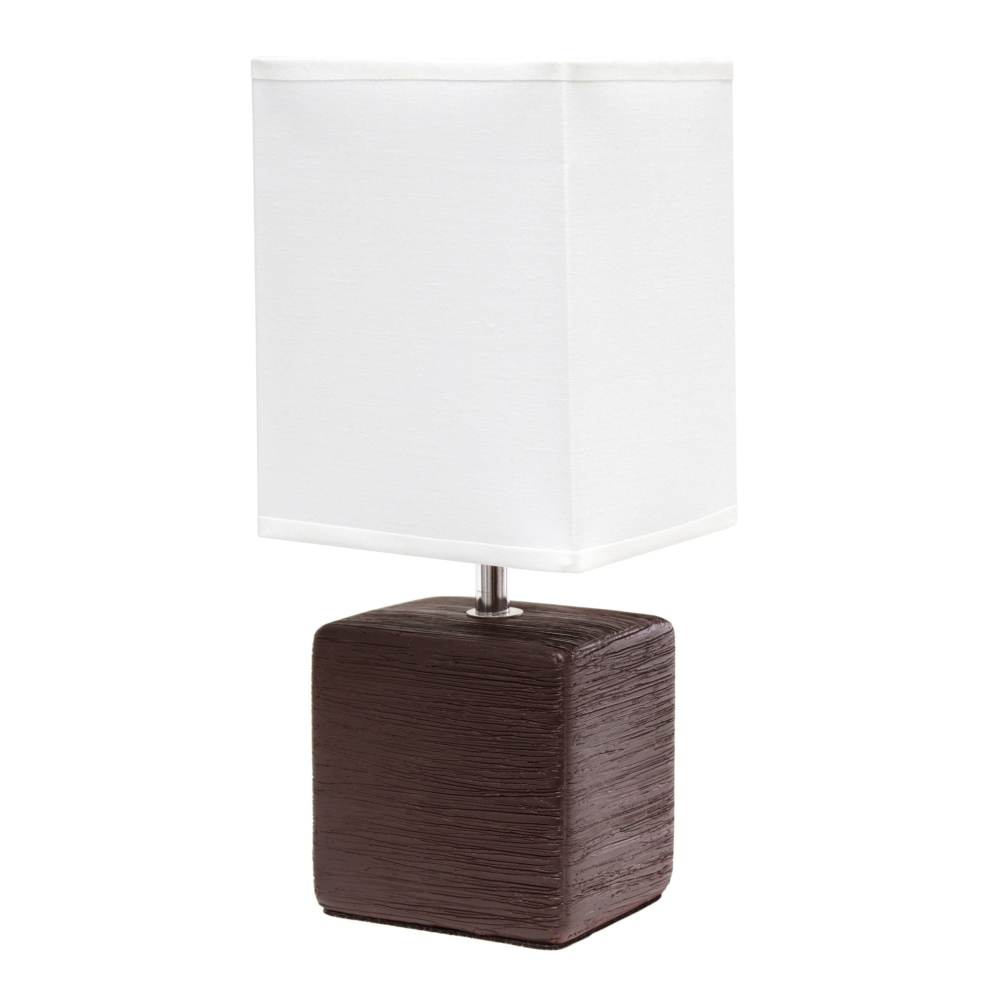 Simple Designs Petite Faux Stone Table Lamp With Fabric Shade, Brown With White Shade