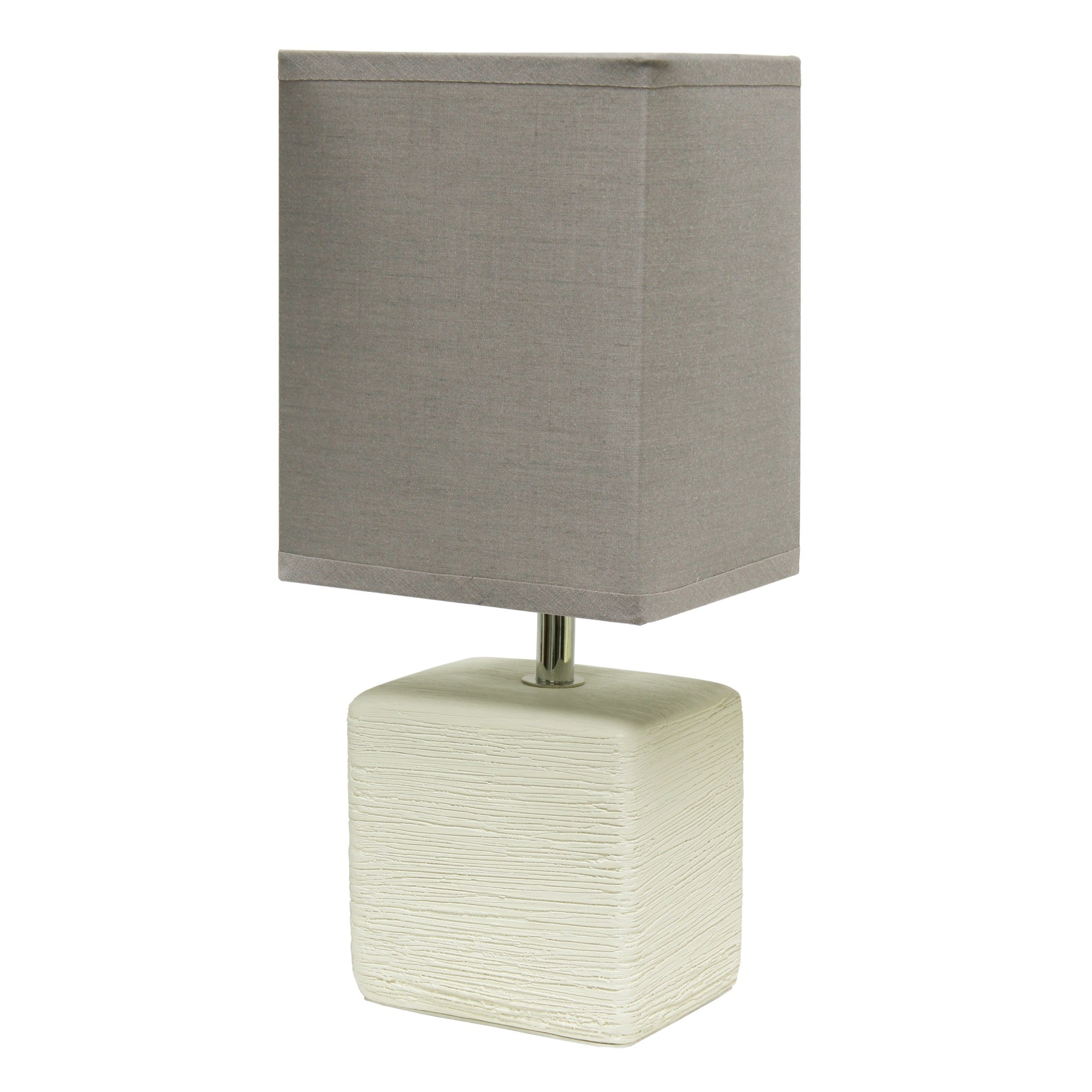 Simple Designs Petite Faux Stone Table Lamp With Fabric Shade, Offwhite With Gray Shade