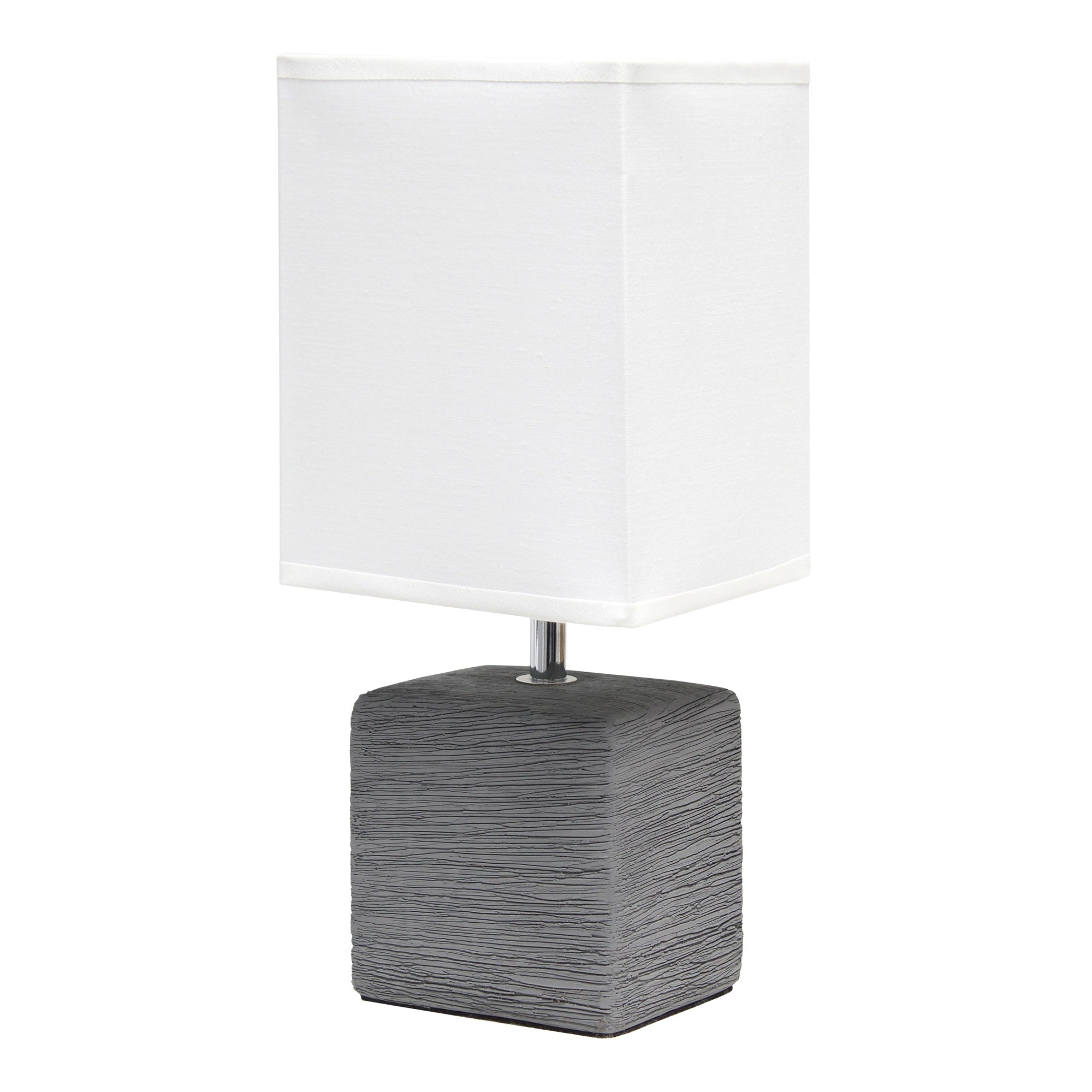 Simple Designs Petite Faux Stone Table Lamp With Fabric Shade, Gray With White Shade