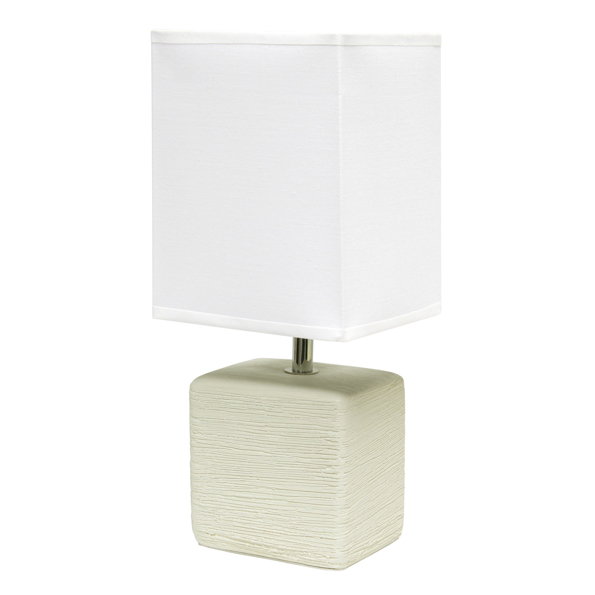 Simple Designs Petite Faux Stone Table Lamp With Fabric Shade, Offwhite With White Shade