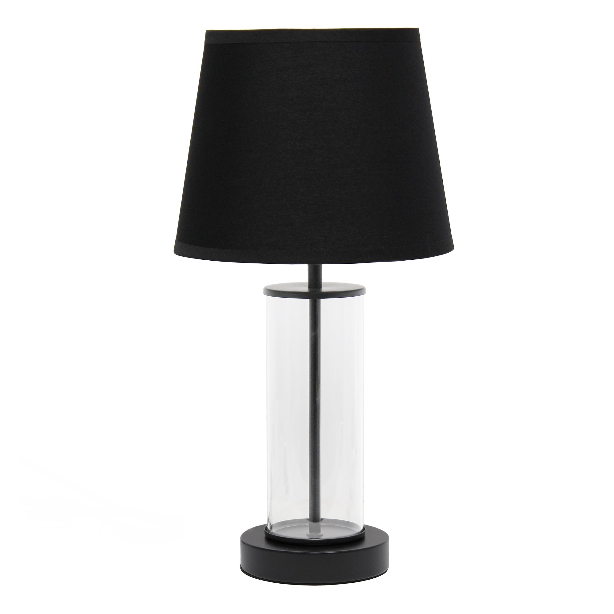 Simple Designs Encased Metal And Clear Glass Table Lamp, Black
