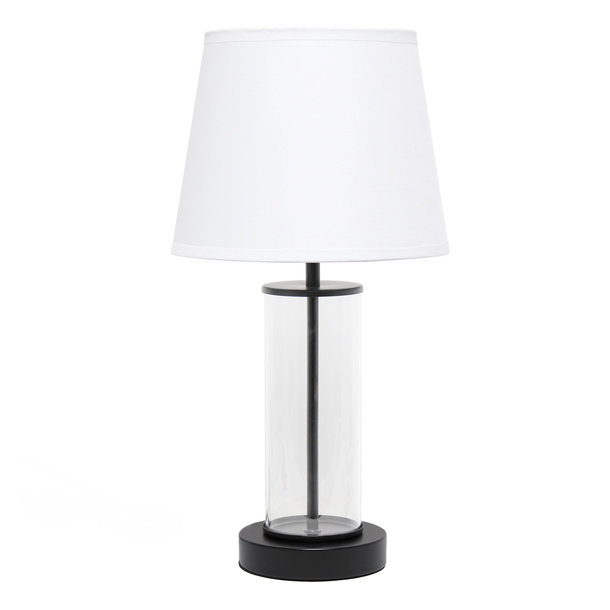 Simple Designs Encased Metal And Clear Glass Table Lamp, White On Black