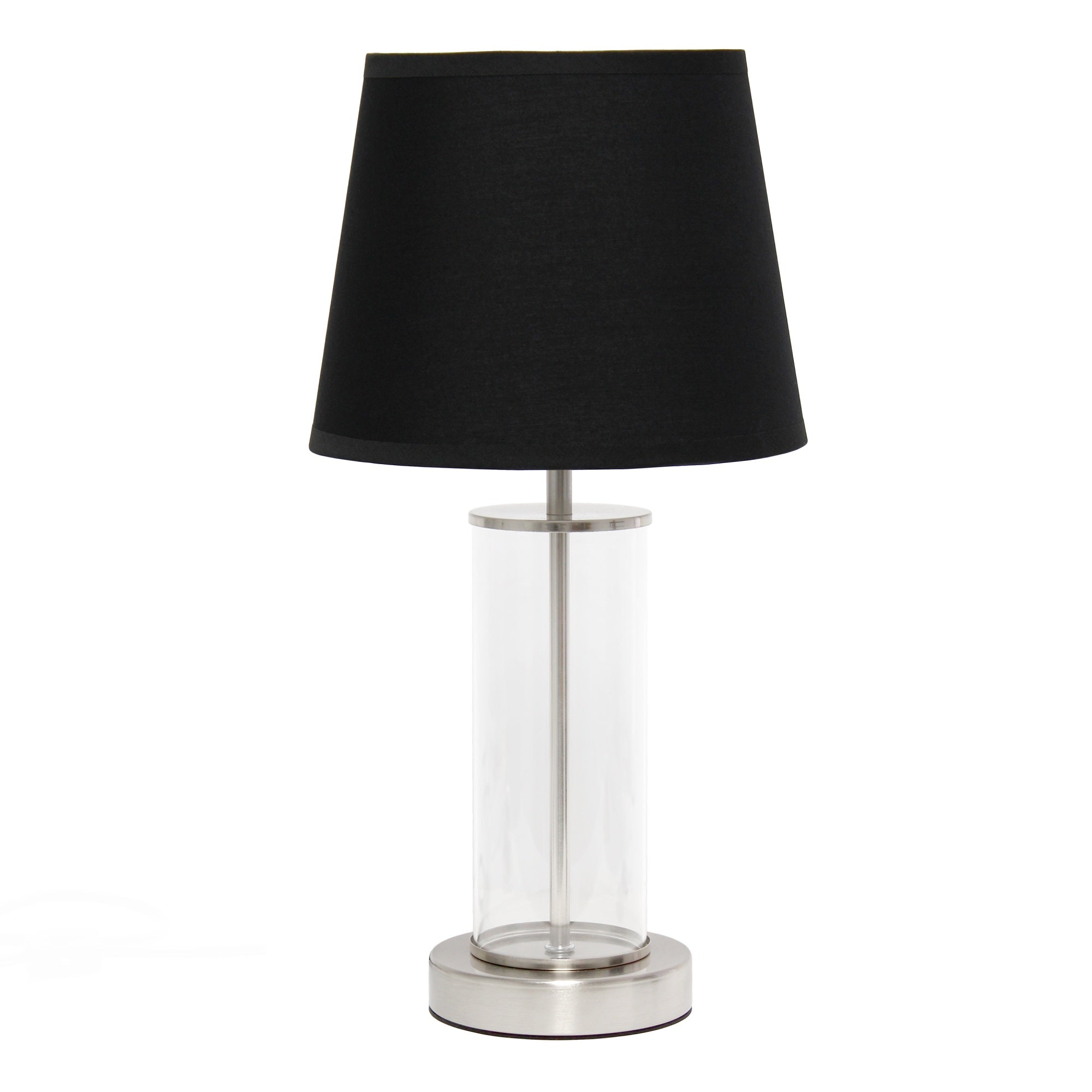 Simple Designs Encased Metal And Clear Glass Table Lamp, Brushed Nickel And Black