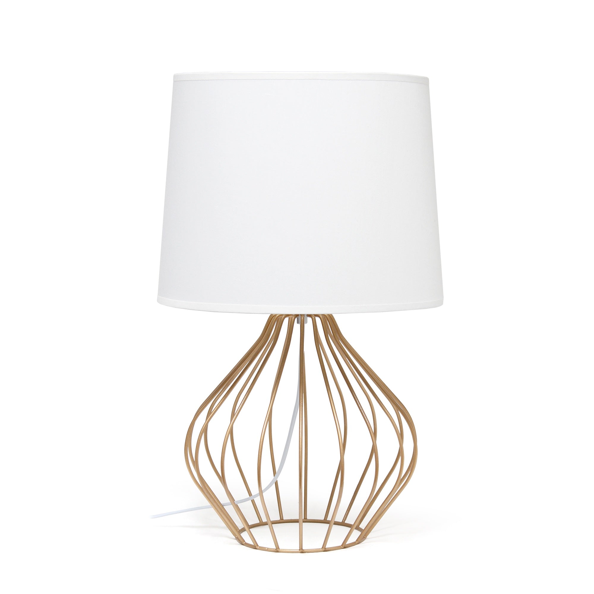 Simple Designs Geometrically Wired Table Lamp, White On Copper