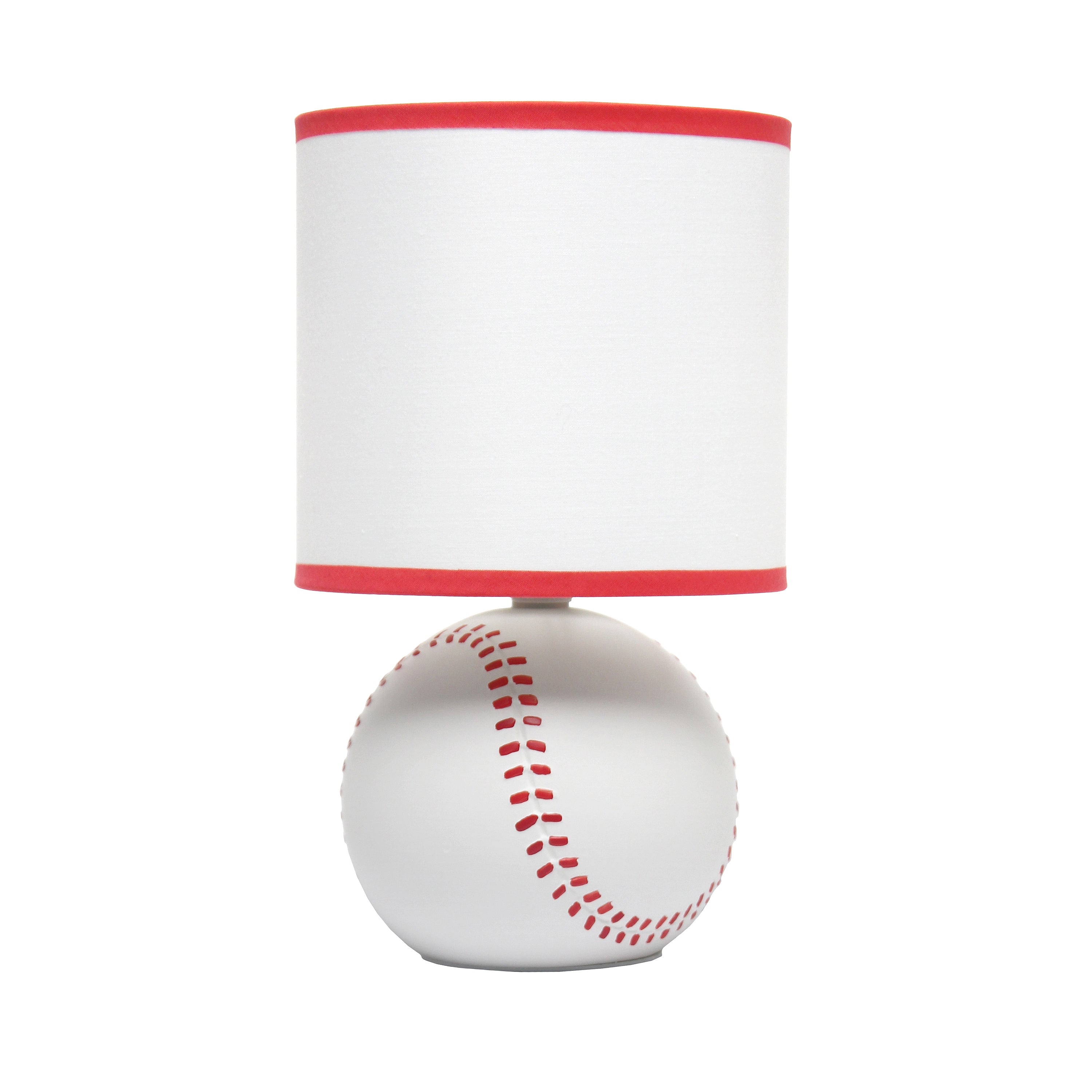 Simple Designs 10.7' Sportslite Mini Baseball Table Lamp For Kids Room, Mancave, White And Red