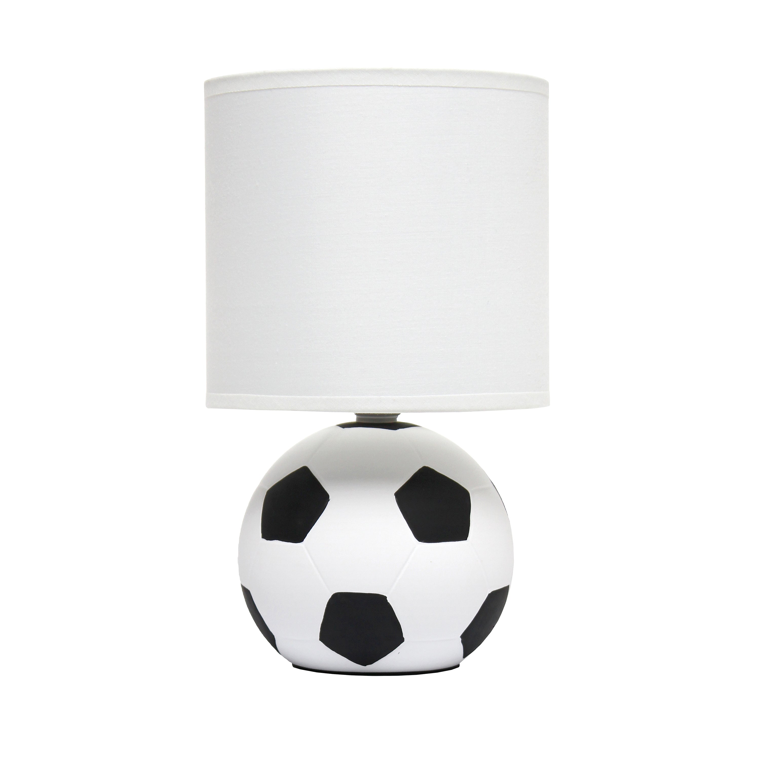 Simple Designs 10.7' Sportslite Mini Soccer Table Lamp For Kids Room, Mancave, White And Black