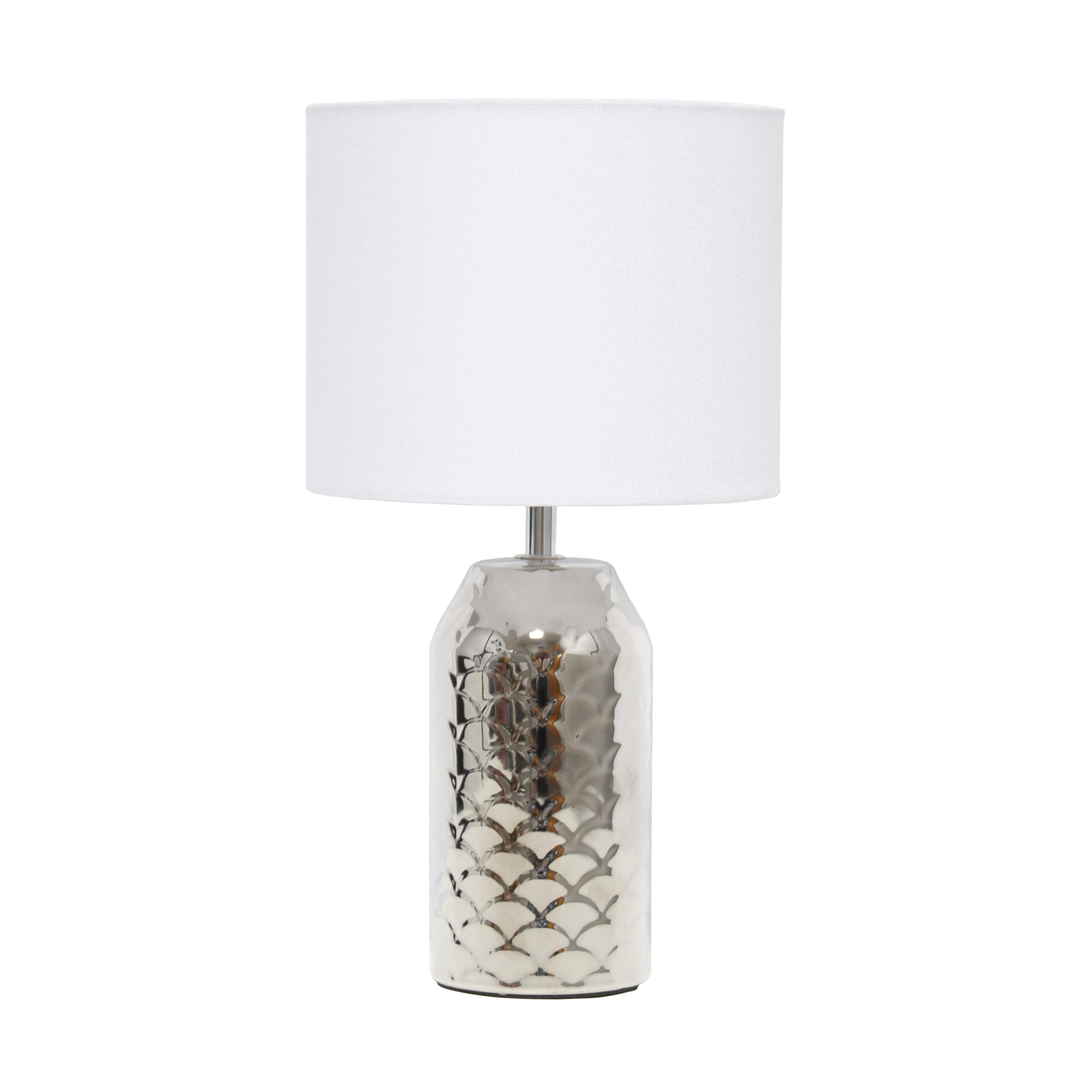 Simple Designs 13.4' Whimsical Wave Mini Porcelain Mermaid Fishscale Table Lamp, Chrome With White Shade