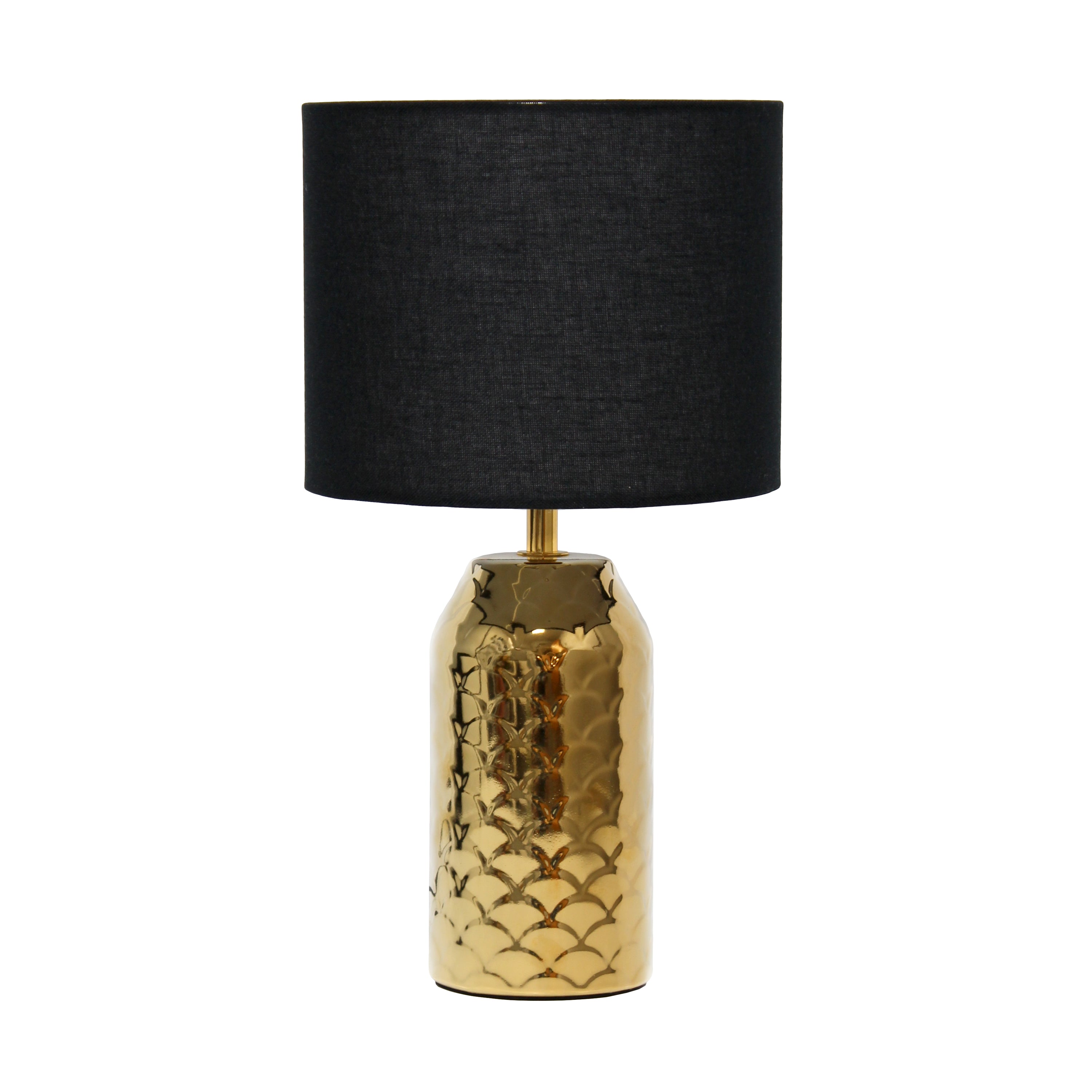 Simple Designs 13.4' Whimsical Wave Mini Porcelain Mermaid Fishscale Table Lamp, Gold With Black Shade