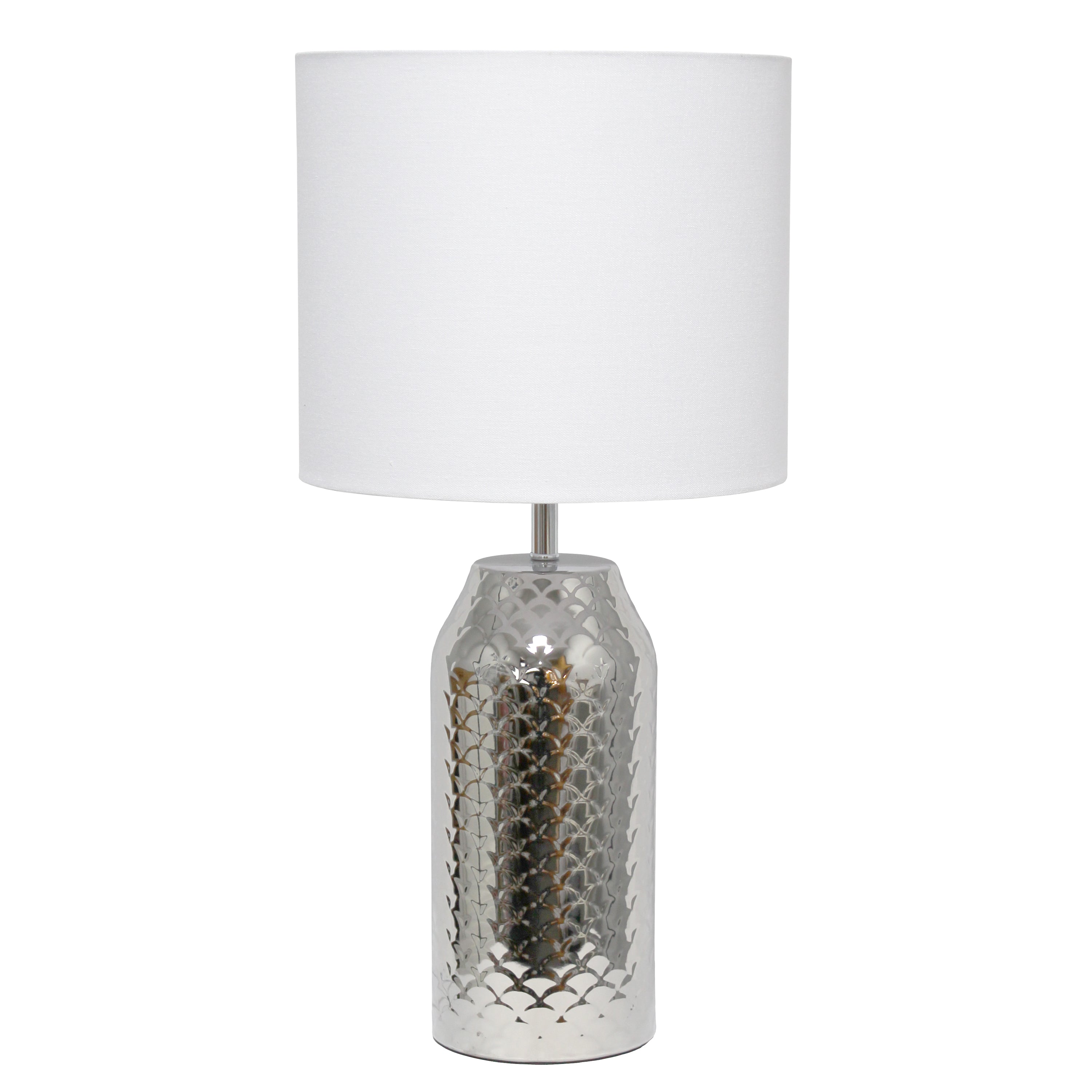Simple Designs 23.75' Whimsical Wave Porcelain Mermaid Fishscale Table Lamp, Chrome With White Shade