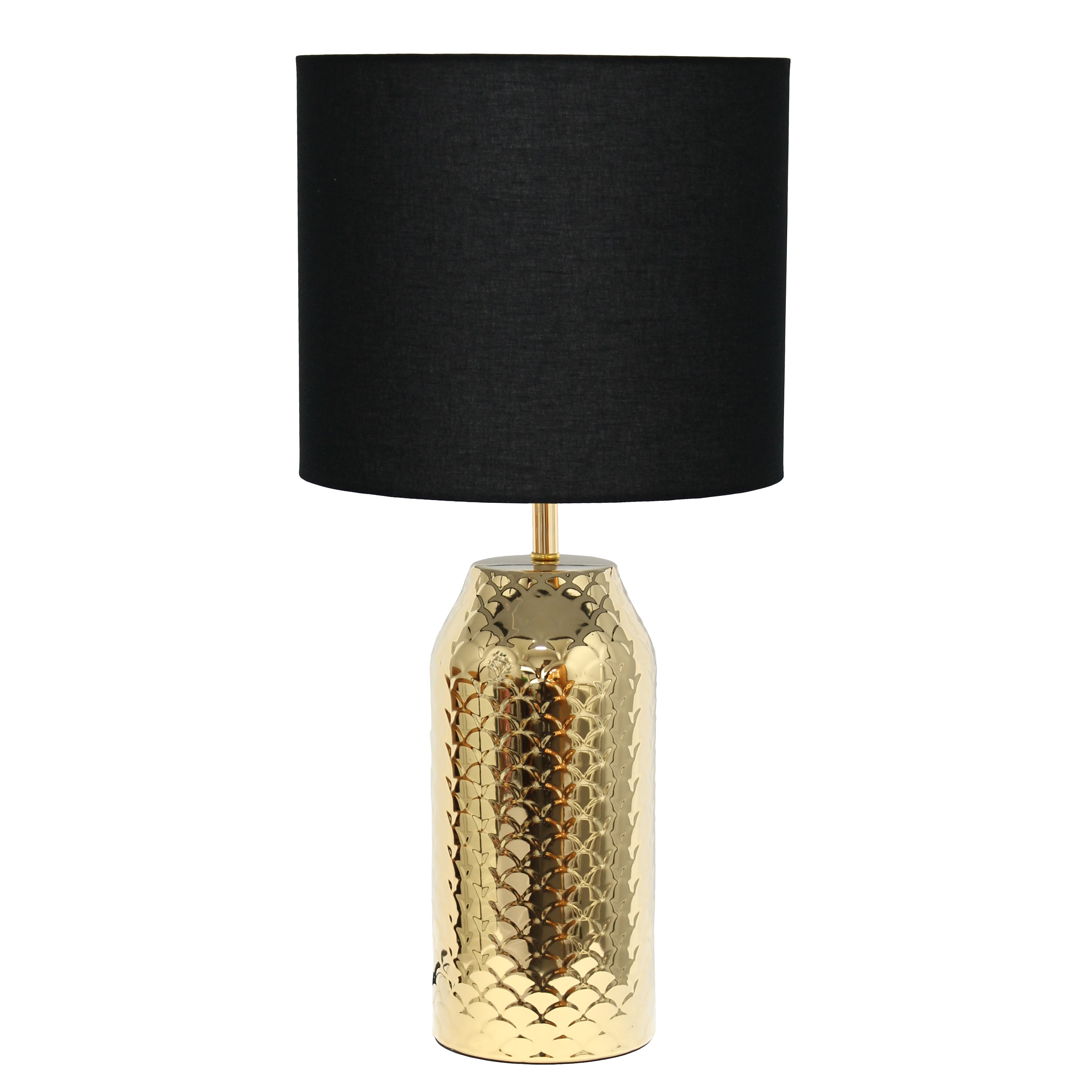 Simple Designs 23.75' Whimsical Wave Porcelain Mermaid Fishscale Table Lamp, Gold With Black Shade