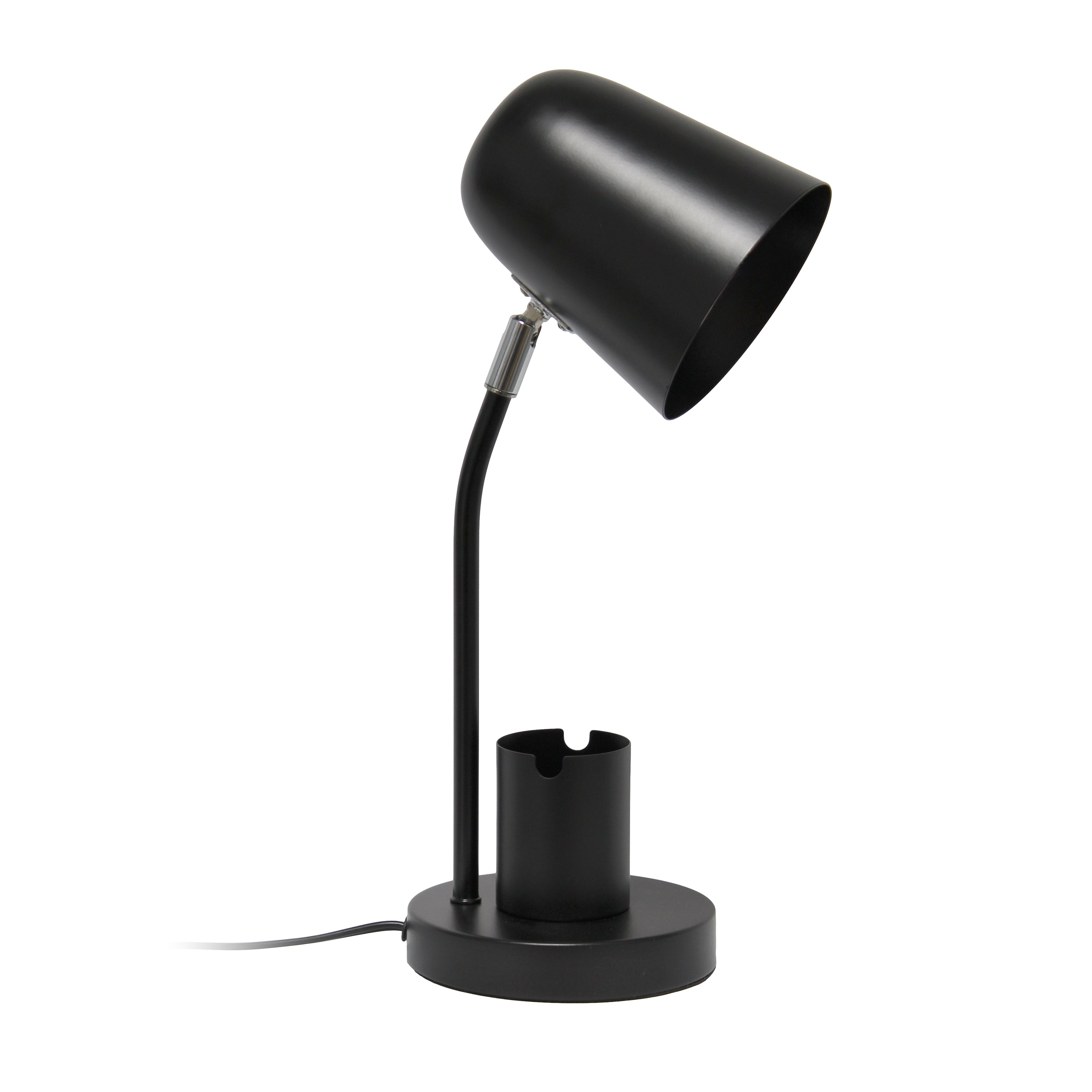 Simple Designs 15.75' Sleek Essentials Metal Table Desk Lamp With Compartment, For Office, Black