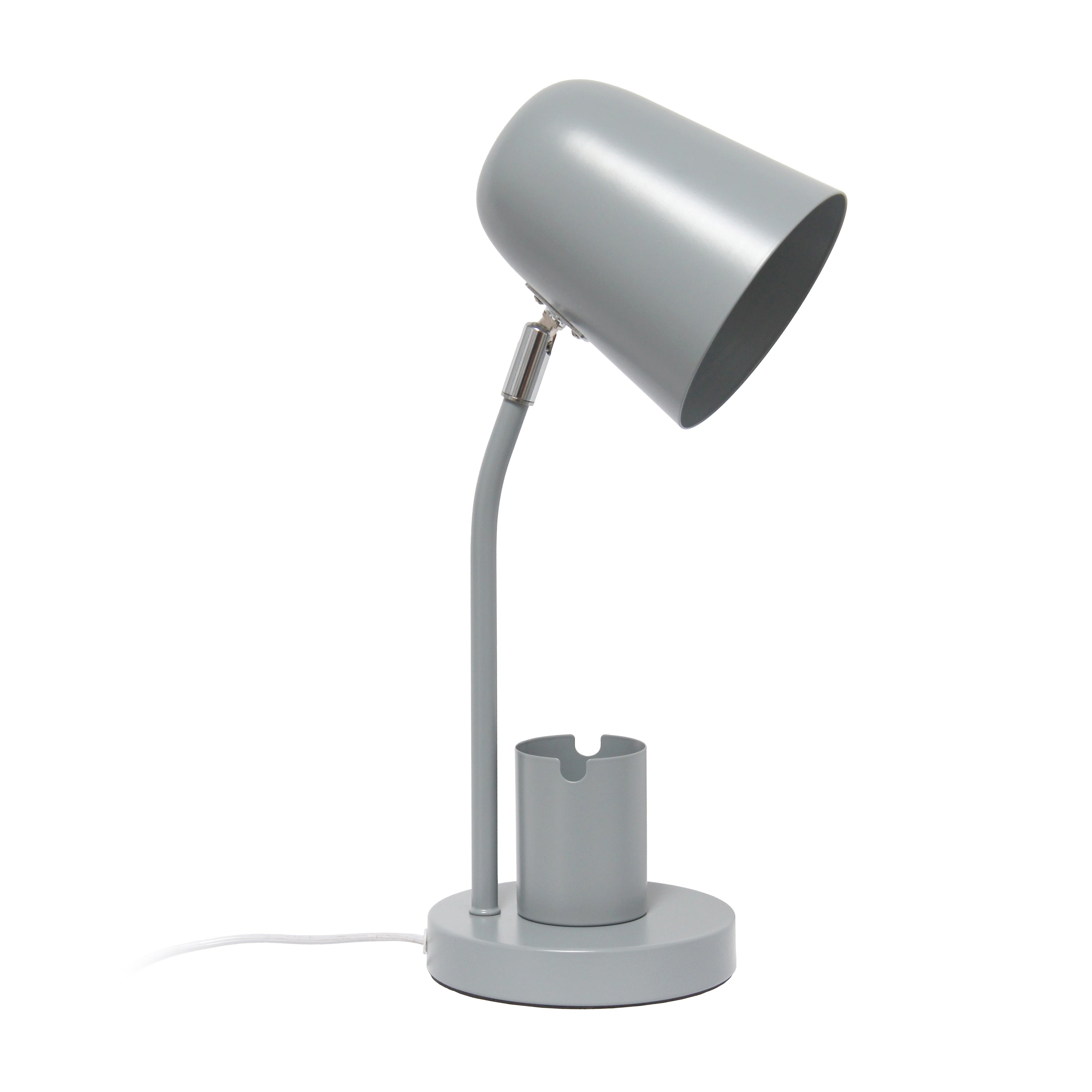 Simple Designs 15.75' Sleek Essentials Metal Table Desk Lamp With Compartment, For Office, Gray