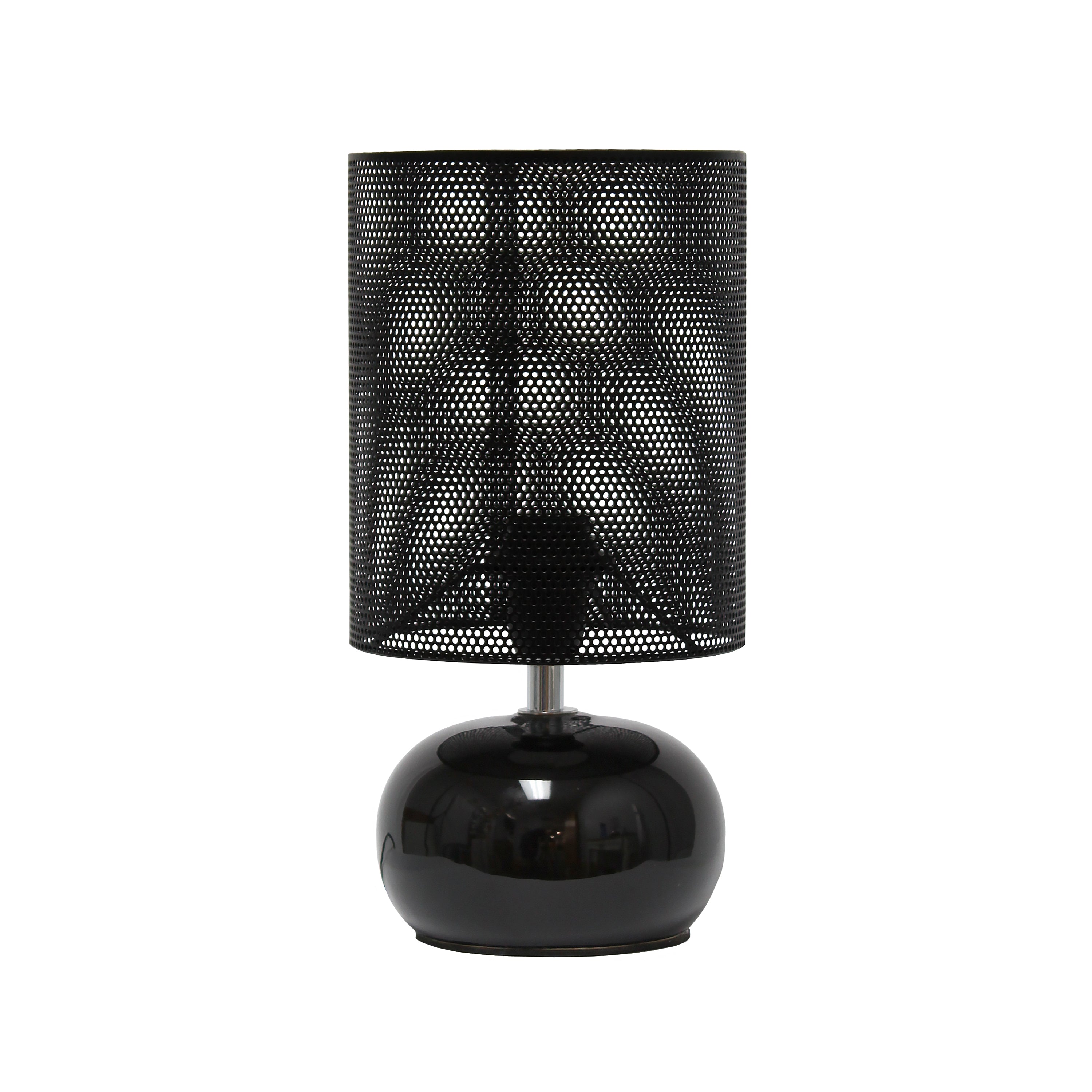 Simple Designs 10.04' Mesh Around Bedside Mini Ceramic Table Lamp With Matching Mesh Shade, Black