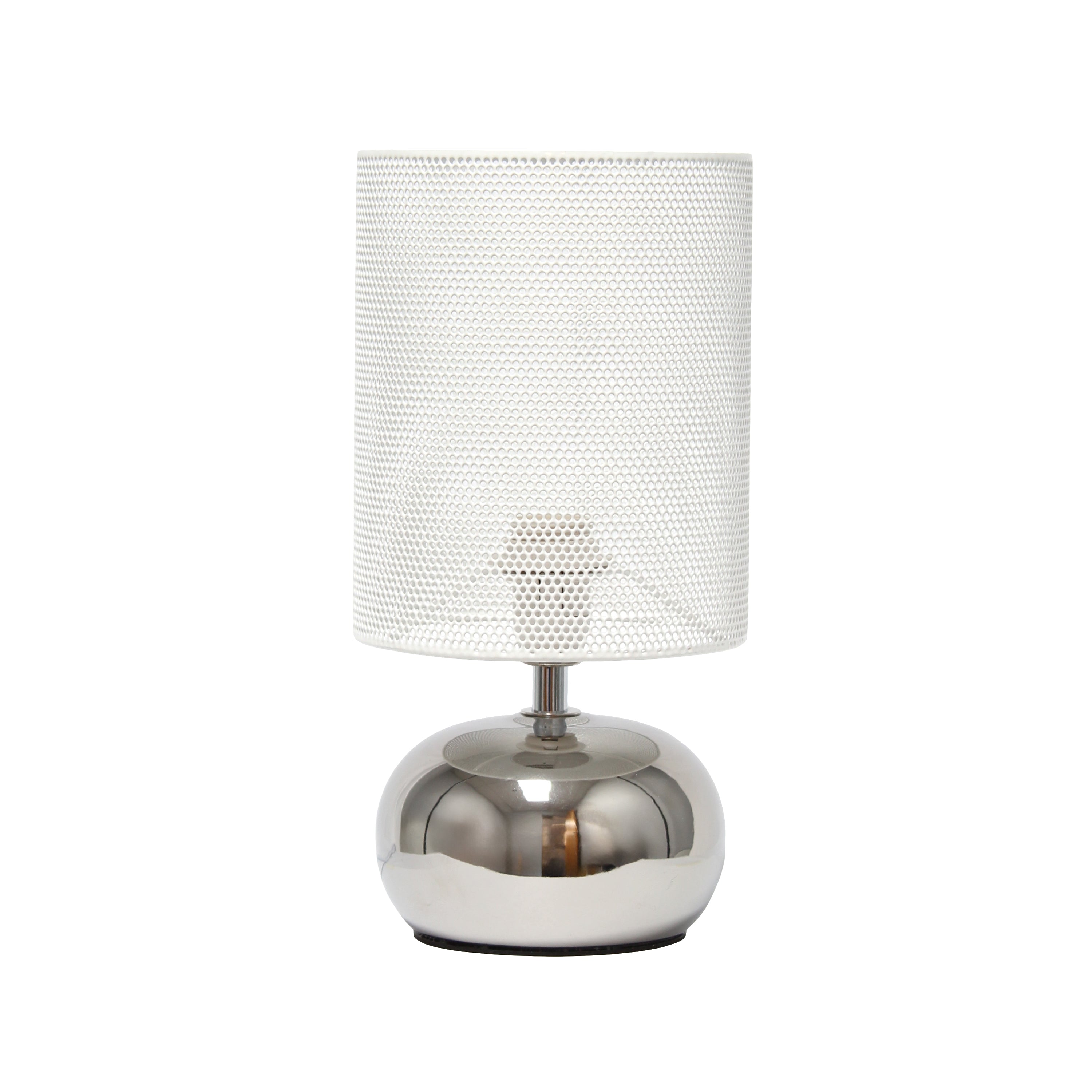 Simple Designs 10.04' Mesh Around Bedside Mini Ceramic Table Lamp With White Mesh Shade, Chrome