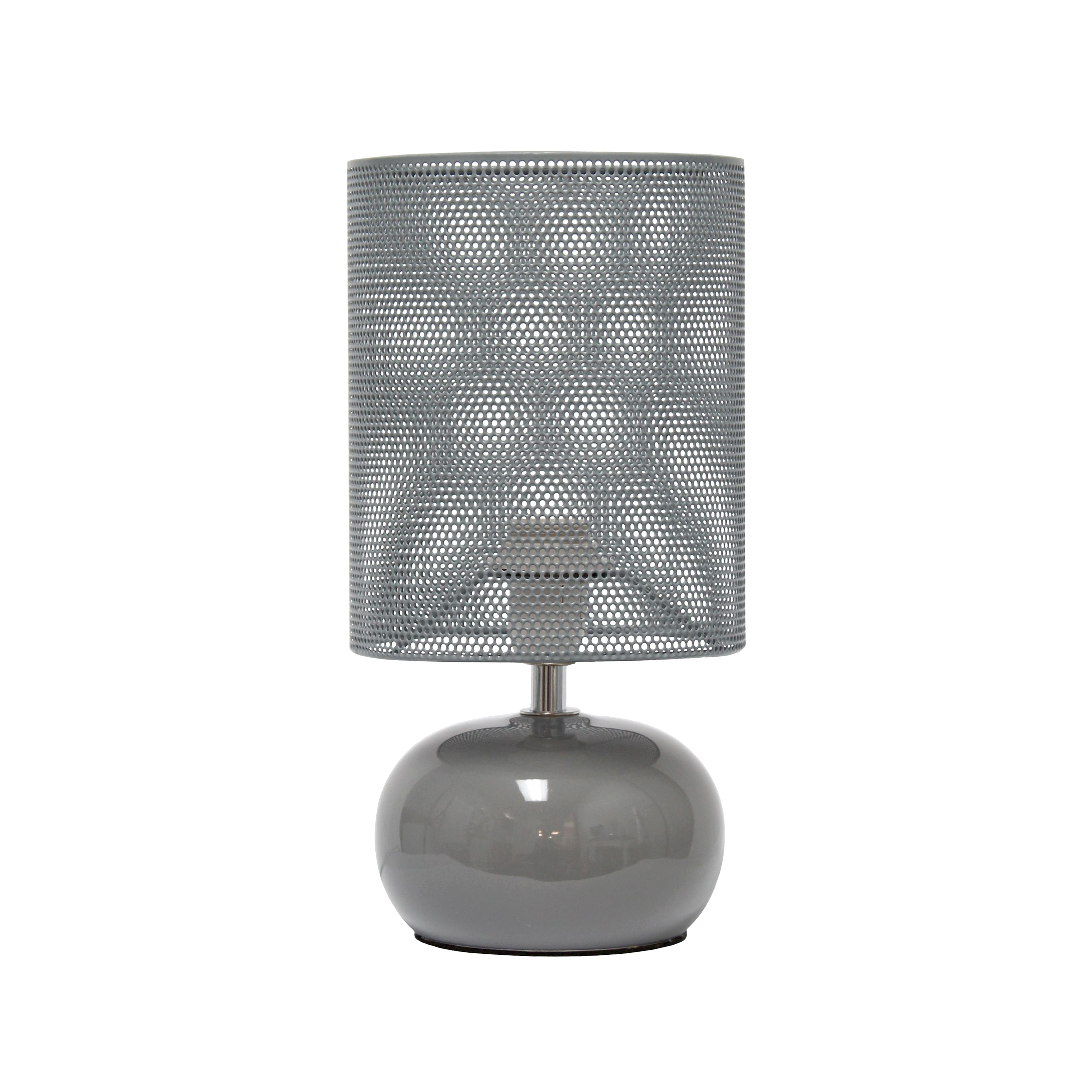 Simple Designs Lt2130-Gry 10.04' Mesh Around Bedside Mini Ceramic Table Lamp With Matching Mesh Shade, Gray