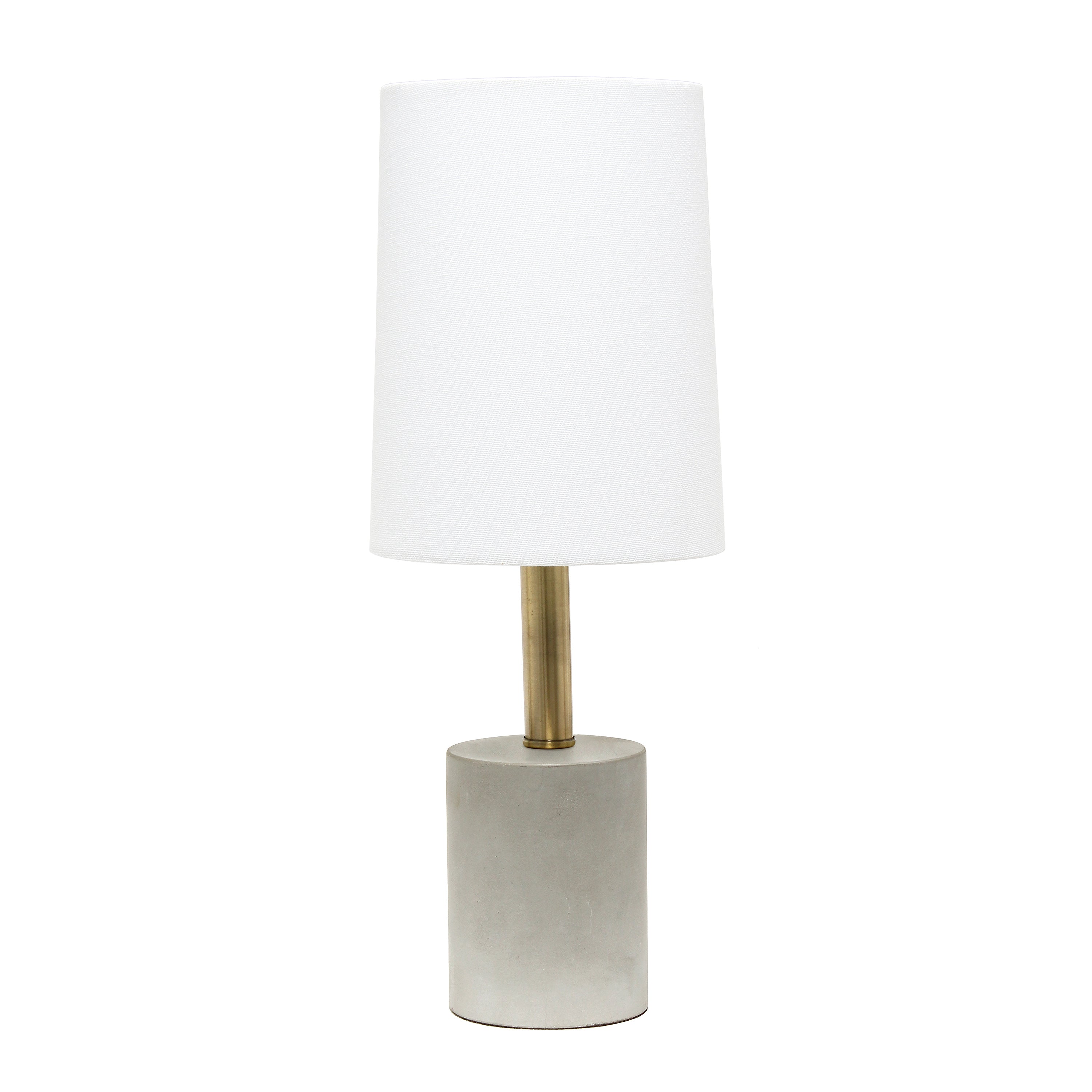 Elegant Designs Cement Table Lamp With Antique Brass Detail, White