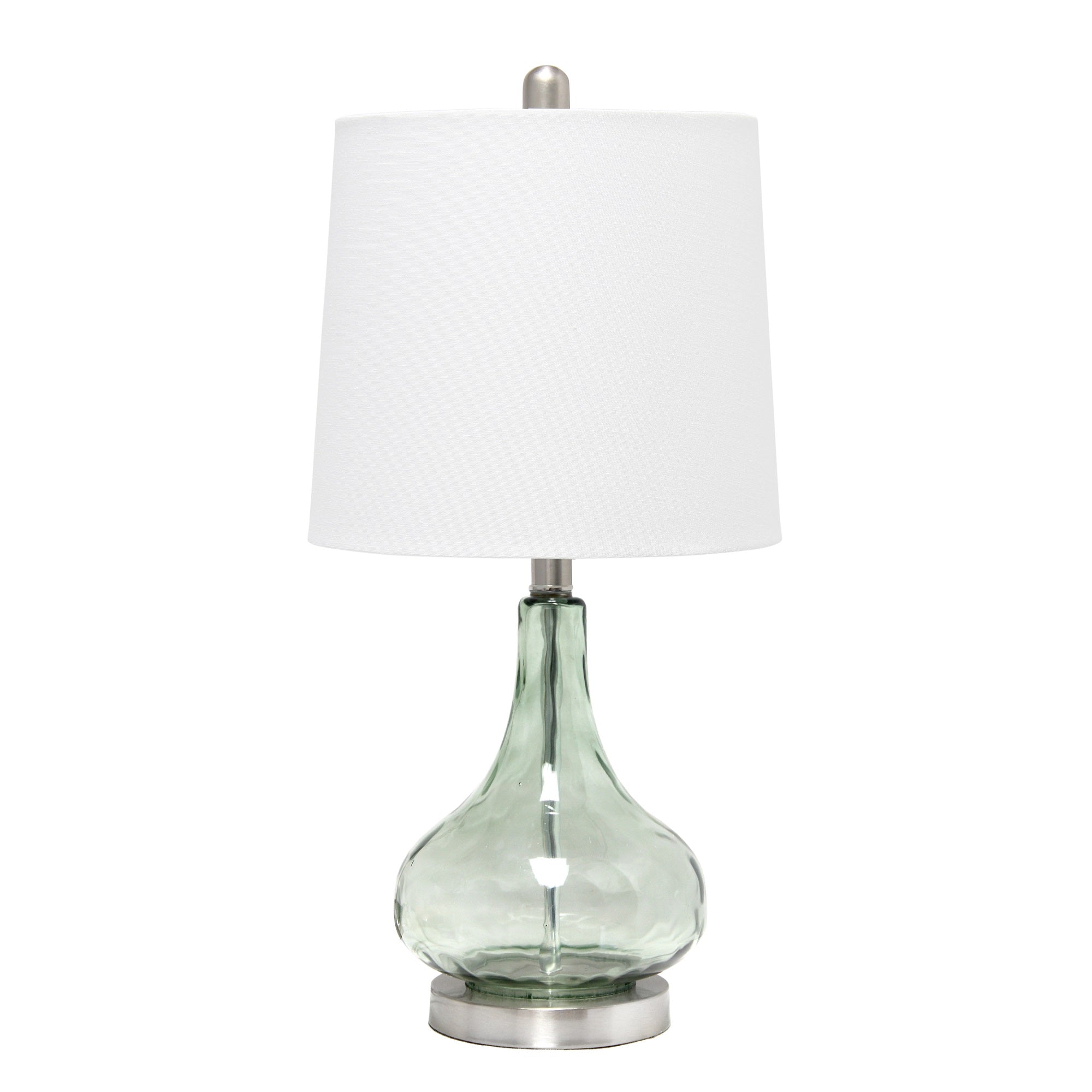 Elegant Designs 23.25' Modern Colored Dimpled Glass Endtable Bedside Table Desk Lamp With White Fabric Shade, Green/Gray Sage