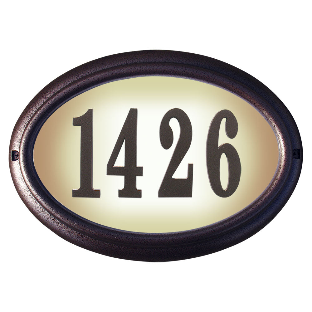 Edgewood Oval Lighted Address Plaque In Antique Copper Frame Color