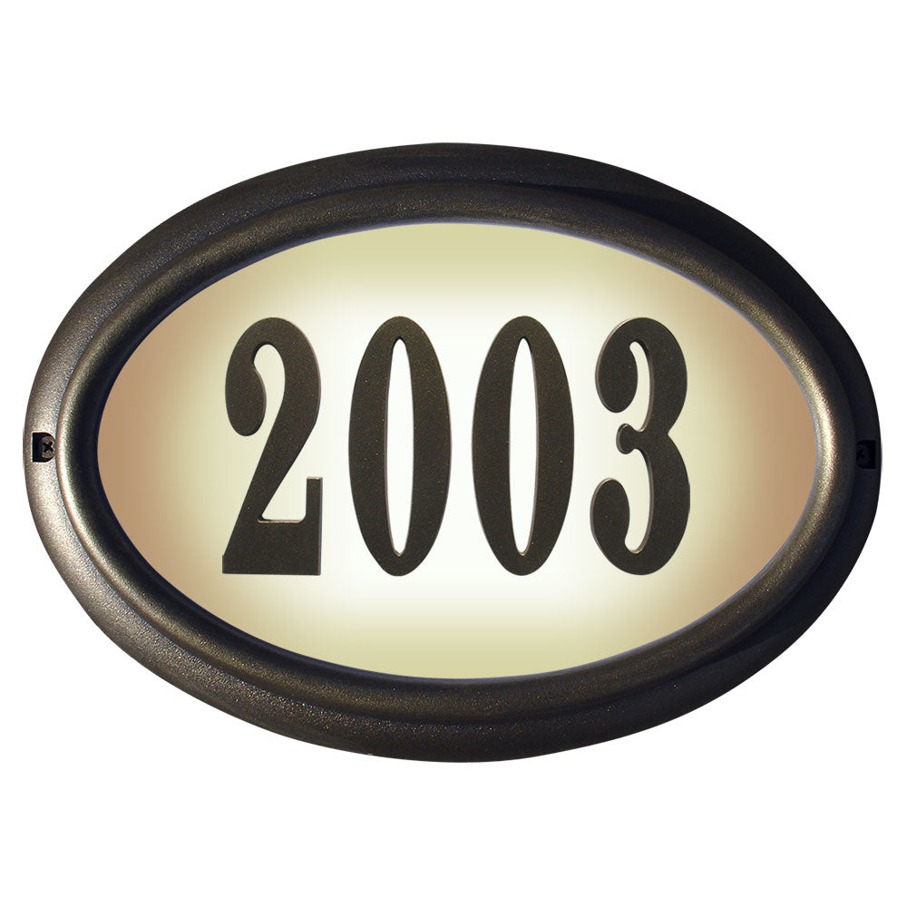 Edgewood Oval Lighted Address Plaque In French Bronze Frame Color
