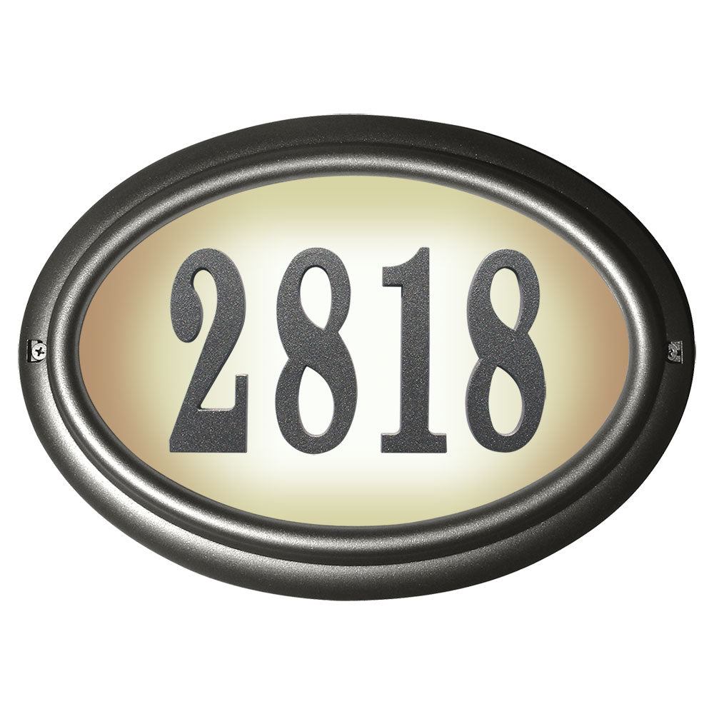 Edgewood Oval Lighted Address Plaque In Pewter Frame Color