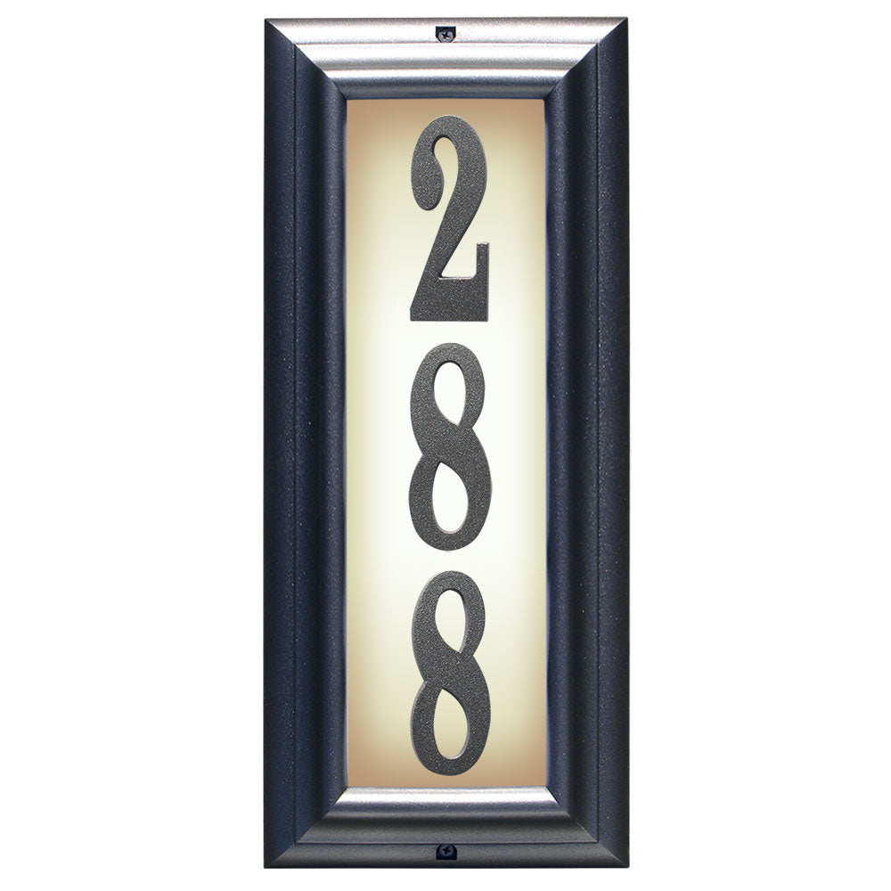 Edgewood Vertical Lighted Address Plaque In Pewter Frame Color
