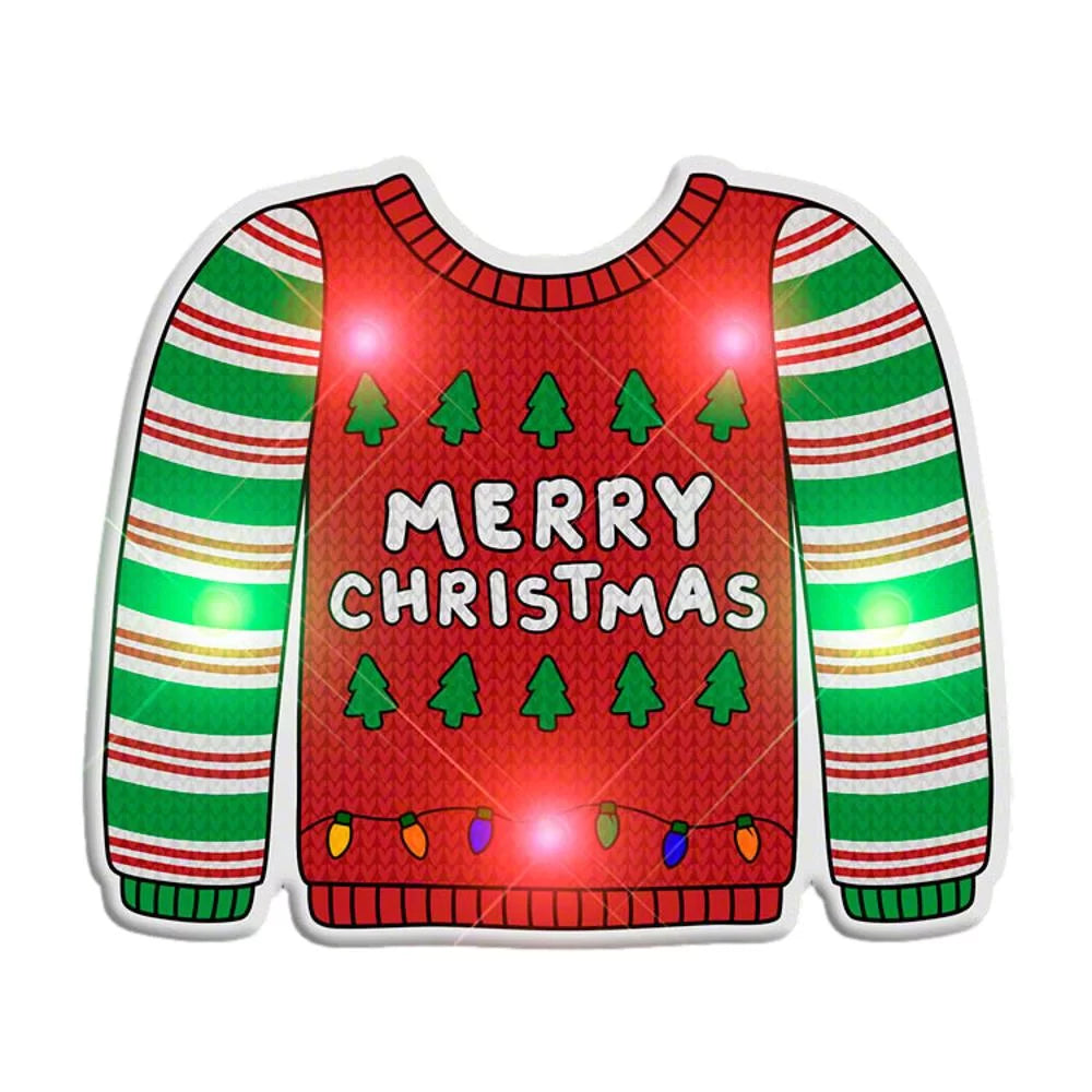 Light Up Christmas Merry Christmas Sweater Stripes Body Light Pin