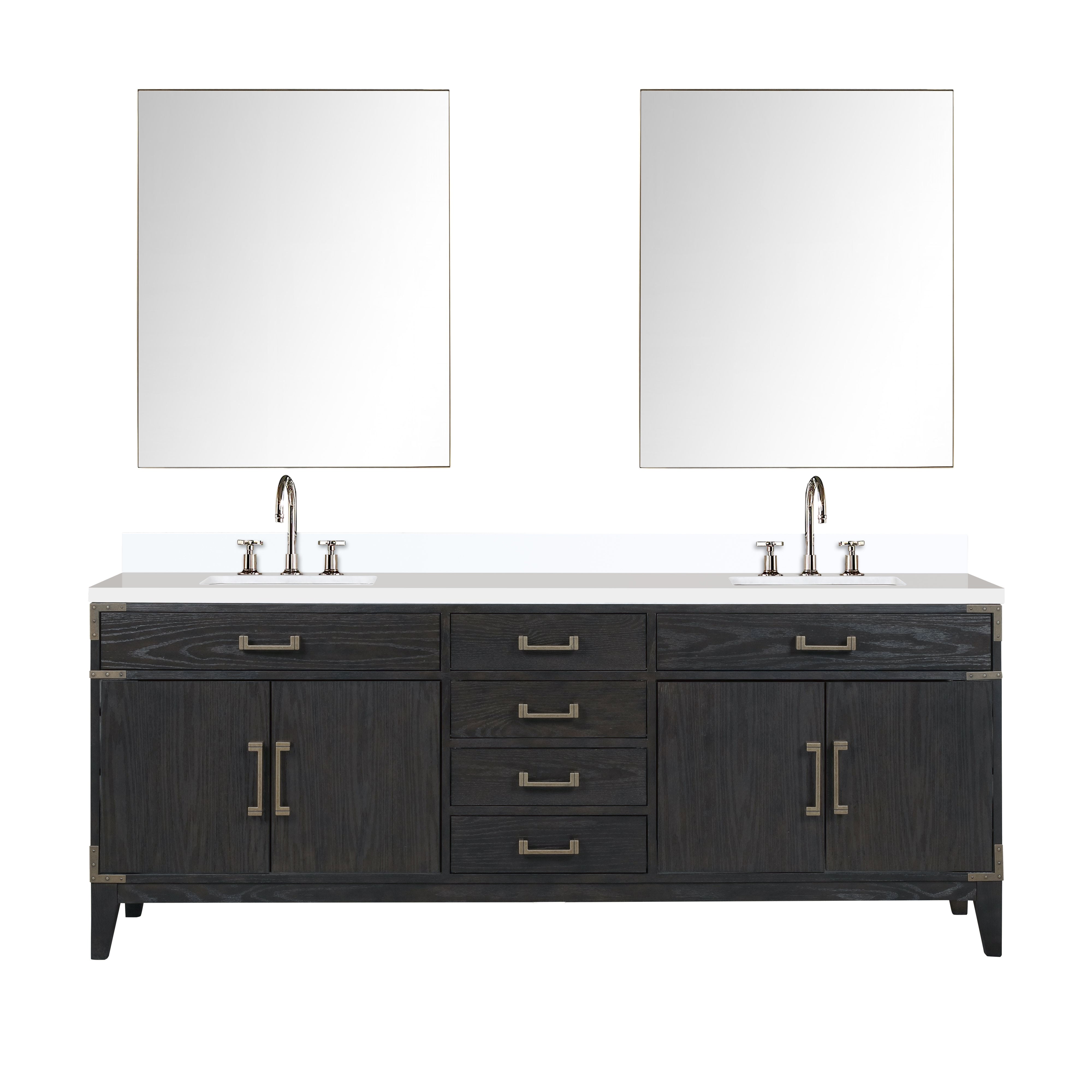 Laurel 84 in W x 22 in D Black Oak Double Bath Vanity, Cultured Marble Top, Faucet Set, and 36 in Mirrors