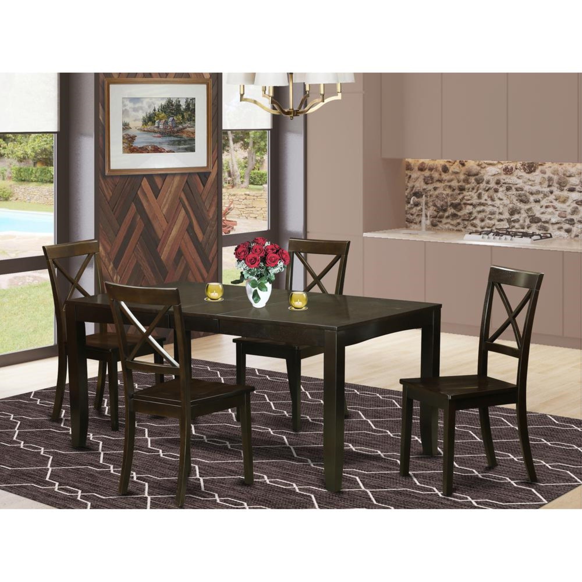 5  Pc  Dining  set-Table  with  Leaf  Plus  4  Dining  Chairs