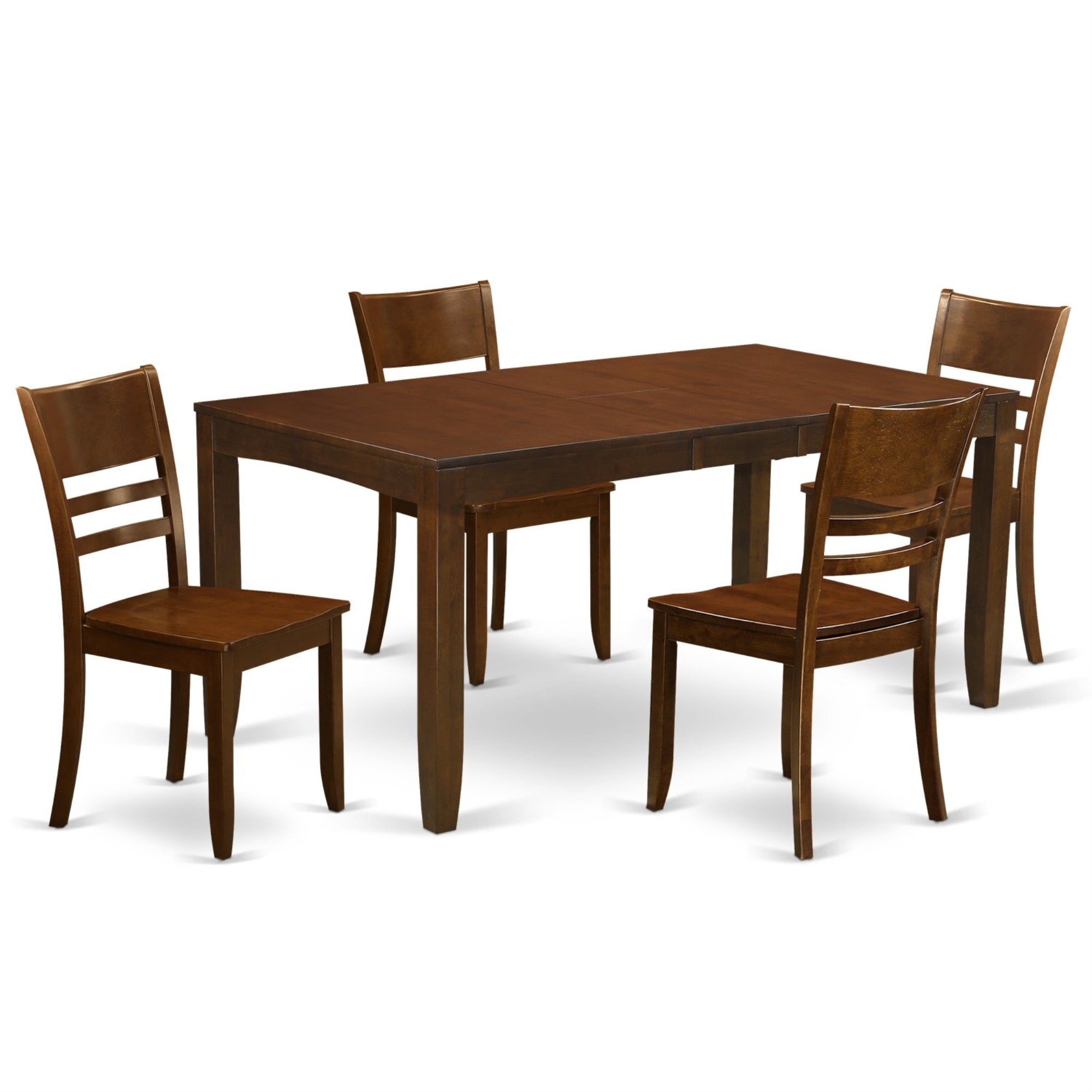 Ergode Lyfd5-Esp-W, Lynfield 5-Piece Kitchen Dining Table Set, Butterfly Leaf Table & 4 Chairs, Espresso Finish, Modern Design, Easy Assembly, Asian Wood Frame, Rectangular Table Top, Ladder Back Chairs, Wooden Seats, 36X66 Inch