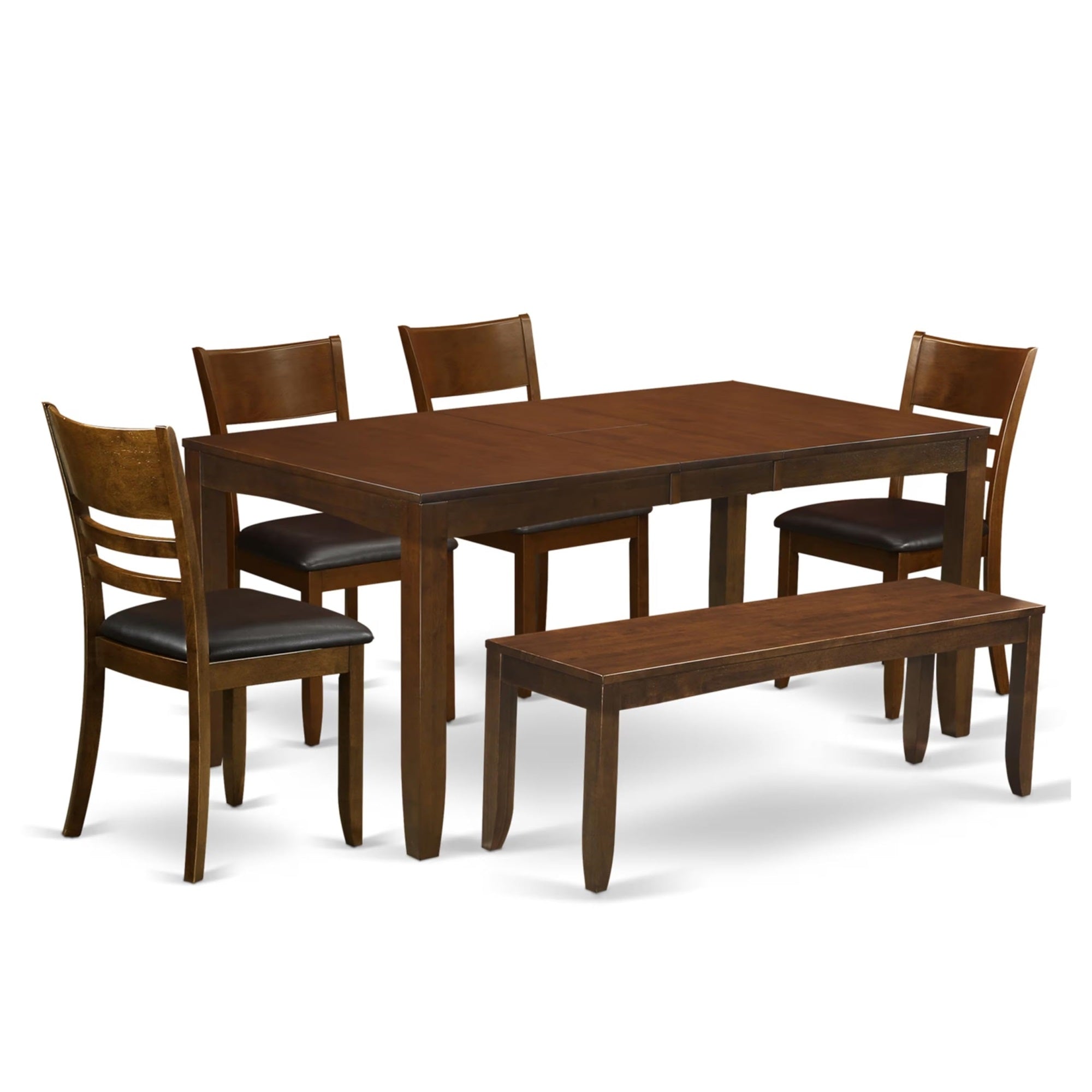 Casafoyer Lyfd6-Esp-Lc Lynfield 6 Piece Set Contains A Rectangle Dinner Table With  Leaf And 4 Faux Leather Dining Room Chairs With A Bench, 36X66 Inch