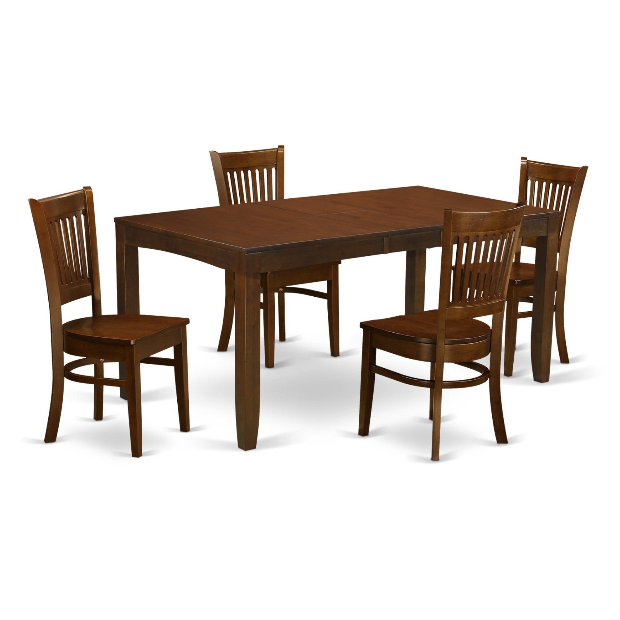 Ergode Lyva5-Esp-W, 5-Piece Kitchen Table Set, Wooden Table With Butterfly Leaf, 4 Dining Chairs, Espresso, Rectangular, Easy Assembly