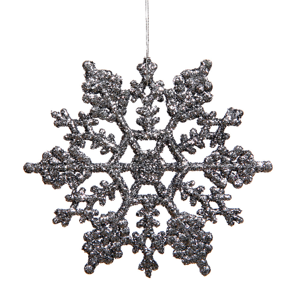 Vickerman 4″ Pewter Glitter Snowflake 24/Pvc Box - M101427