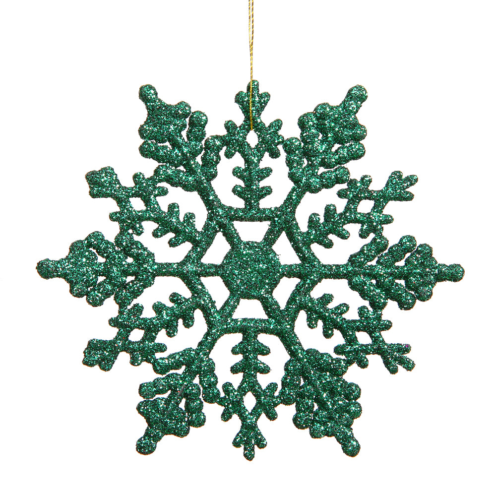 Vickerman 8″ Green Glitter Snowflake 12/Pvc Box - M101604