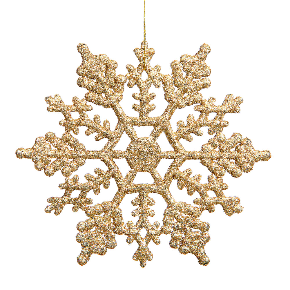 Vickerman 8″ Gold Glitter Snowflake 12/Pvc Box - M101608