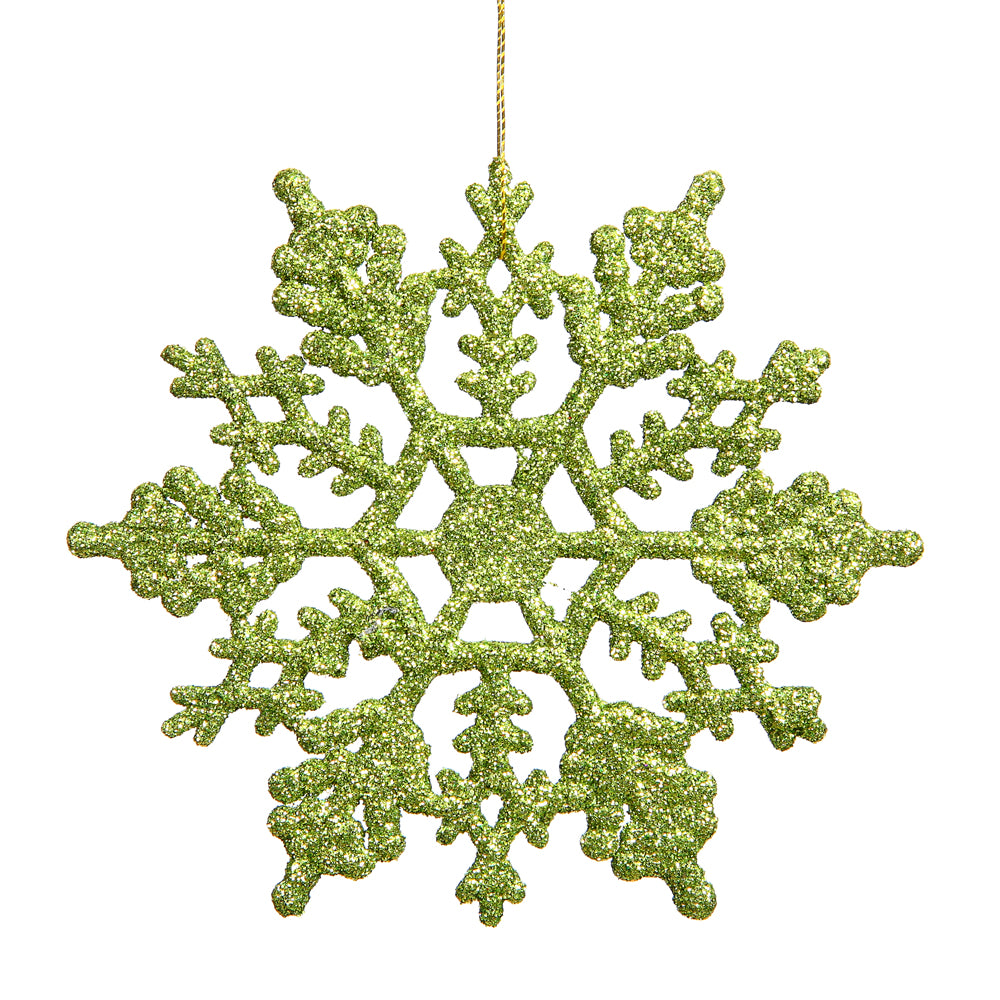 Vickerman 8″ Lime Glitter Snowflake 12/Pvc Box - M101613