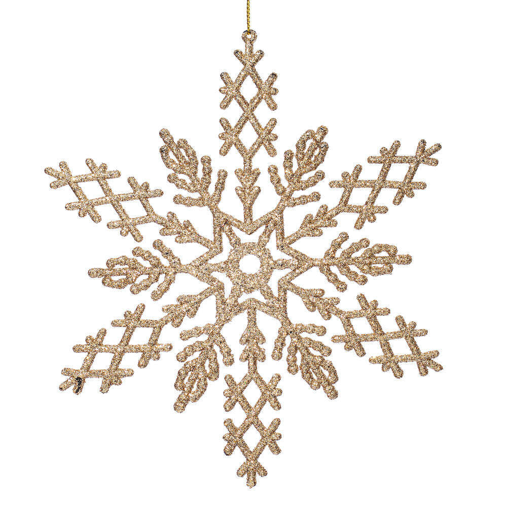 8” Champagne Glitter Snowflake 12/Pvc Bx