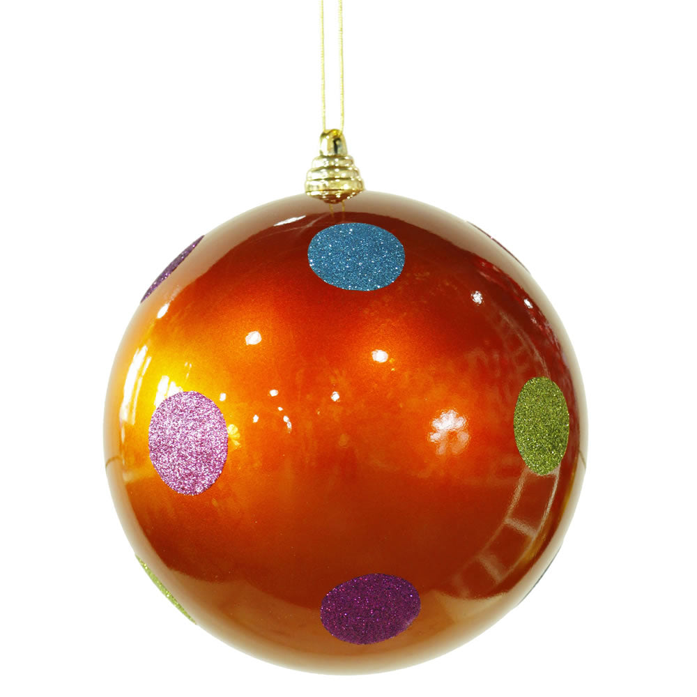 Vickerman 8″ Orange Candy Polka Dot Ball - M120418
