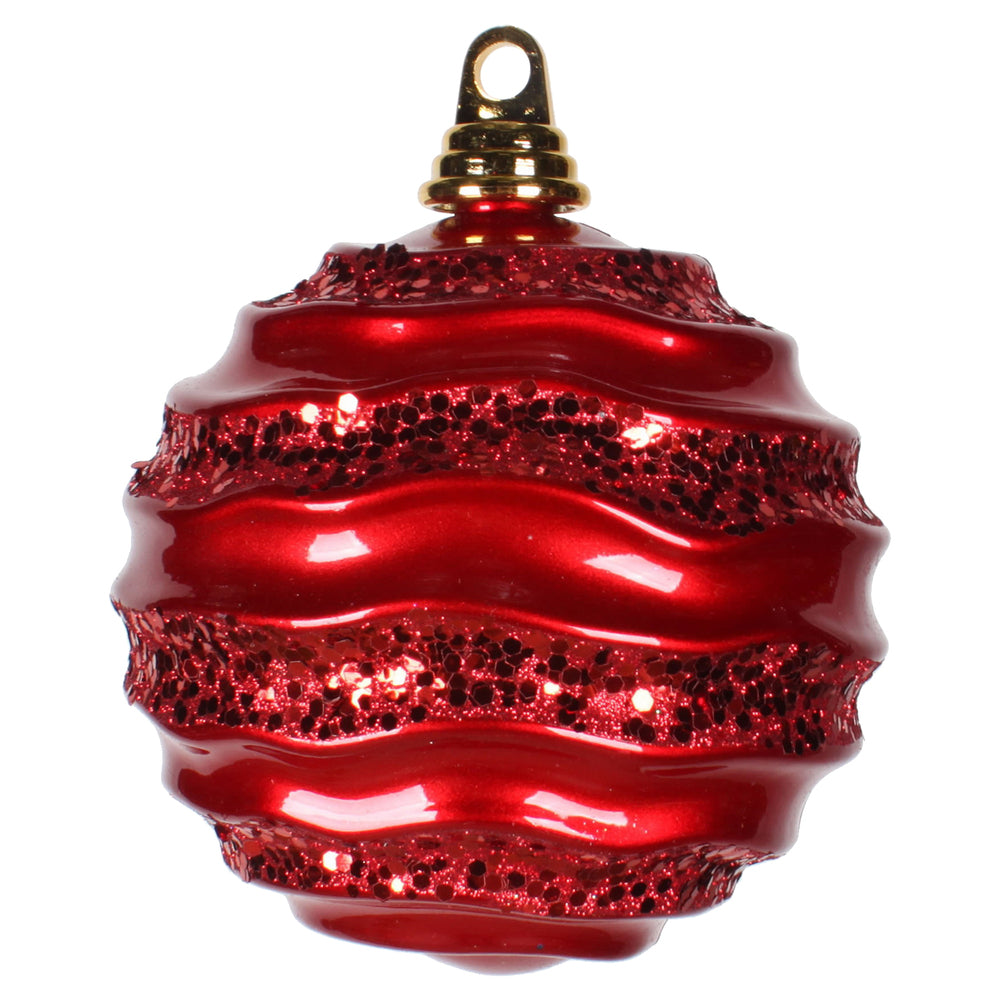 Vickerman 6'' Red Candy Glitter Wave Ball - M132003