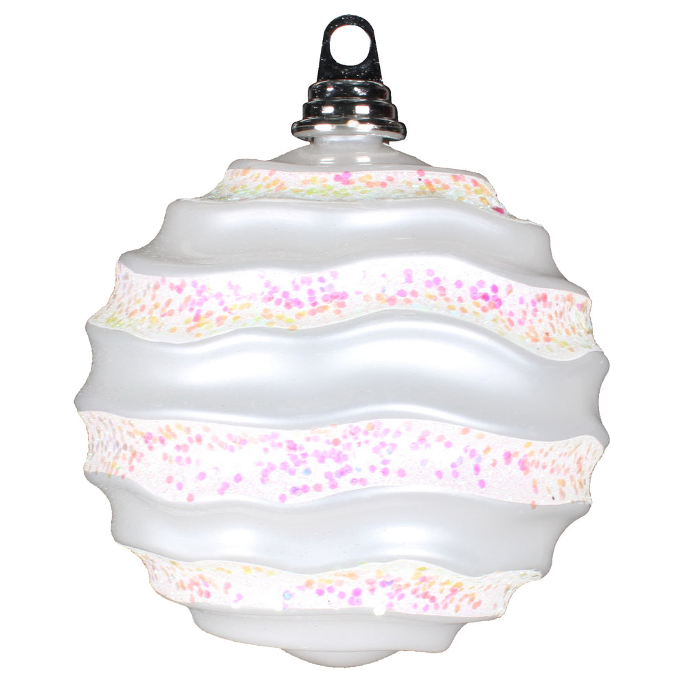 Vickerman 6” White Candy Glitter Wave Ball - M132011