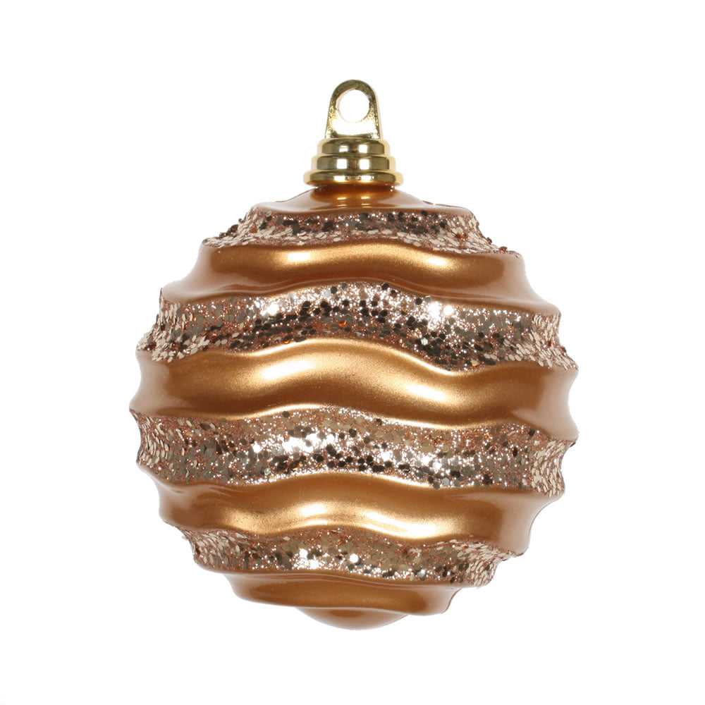 Vickerman 6'' Rose Gold Candy Glitter Wave Ball - M132058