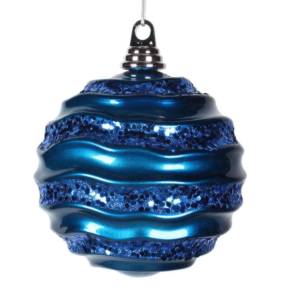 Vickerman 6'' Sea Blue Candy Glitter Wave Ball - M132062