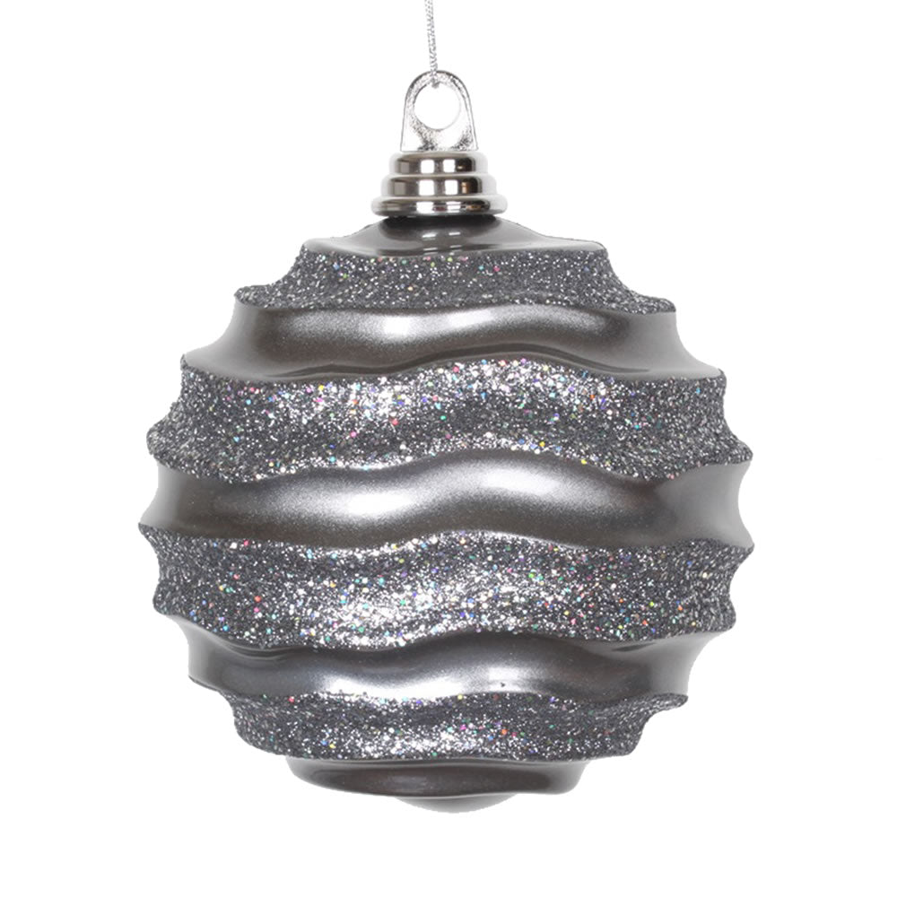 Vickerman 6” Pewter Candy Glitter Wave Ball - M132087
