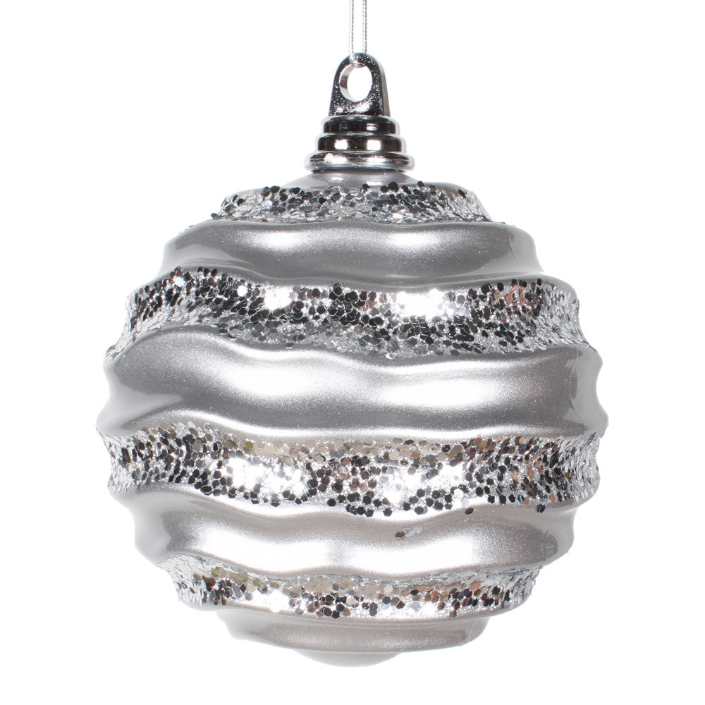 Vickerman 8'' Silver Candy Glitter Wave Ball - M132107