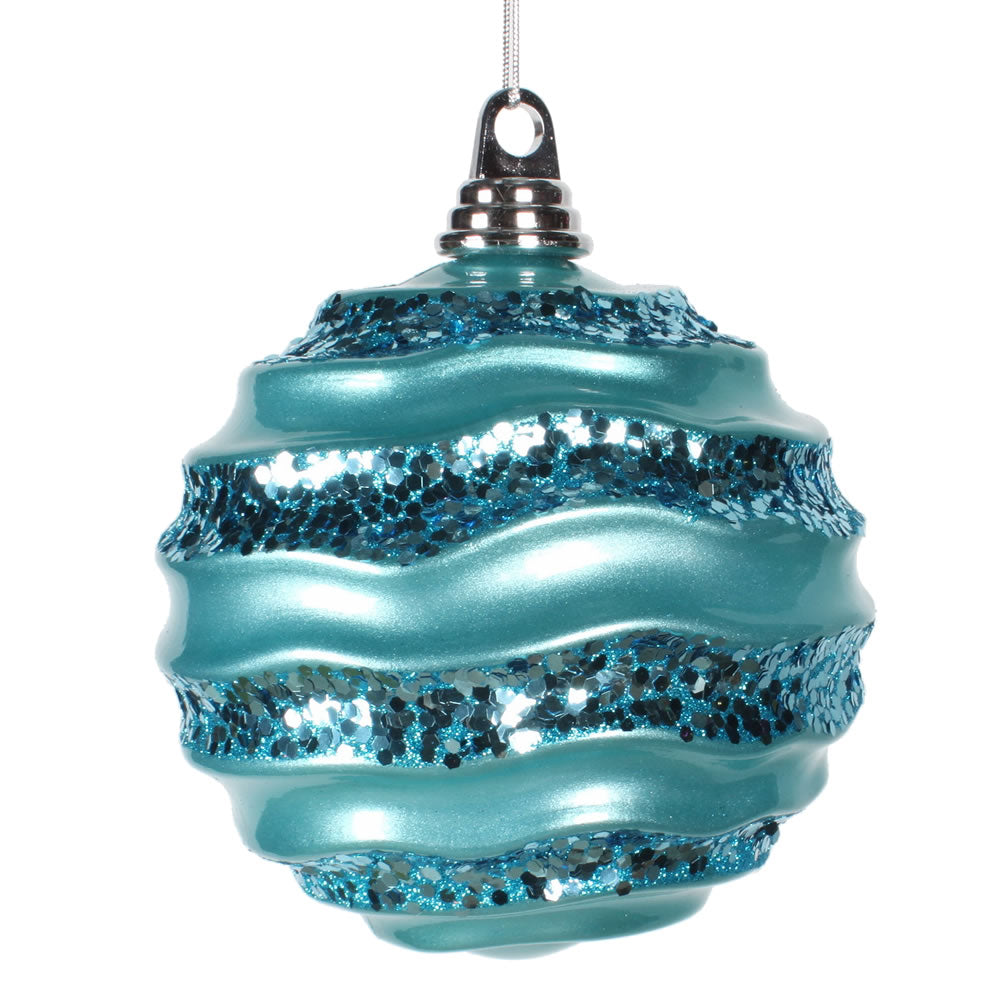 Vickerman 8'' Turquoise Candy Glitter Wave Ball - M132112