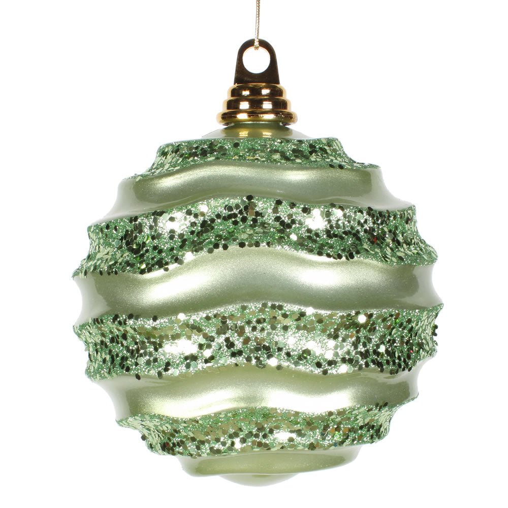 Vickerman 8'' Celadon Green Candy Glit Wave Ball - M132154