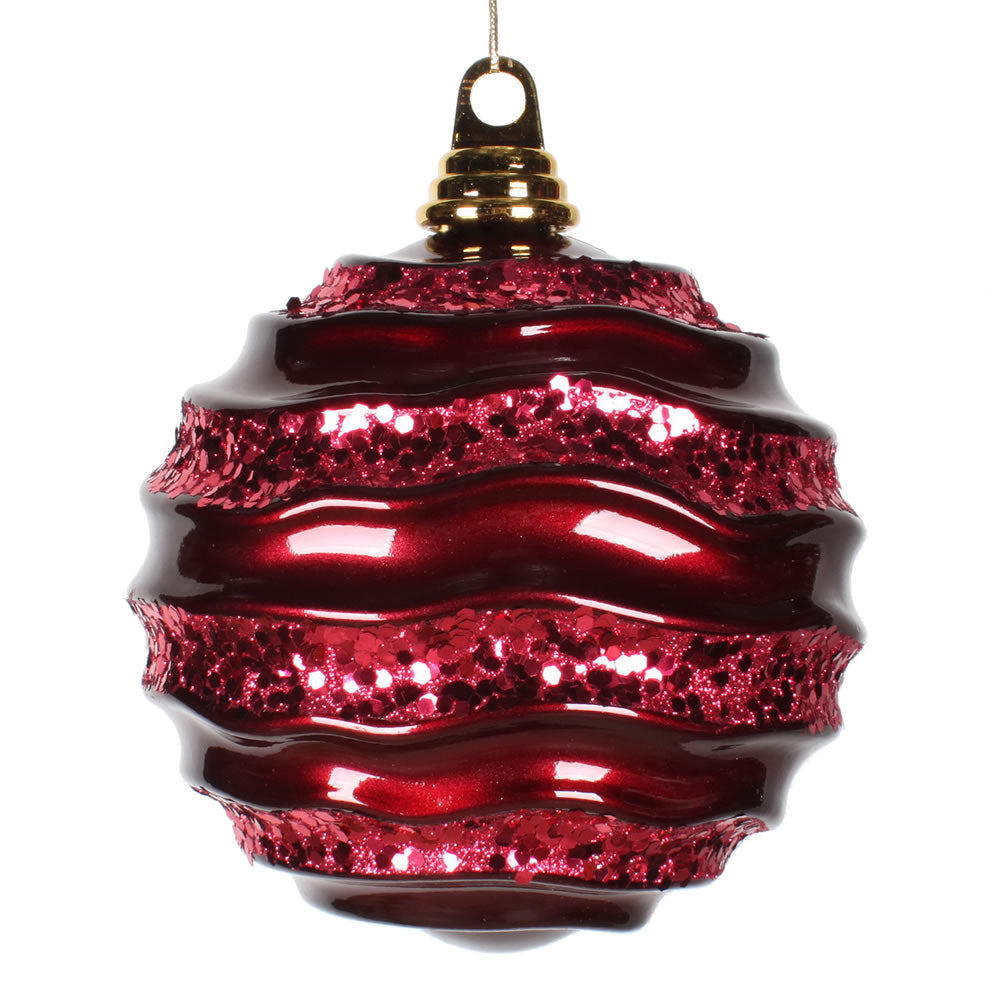 Vickerman 8'' Burgundy Candy Glitter Wave Ball - M132165