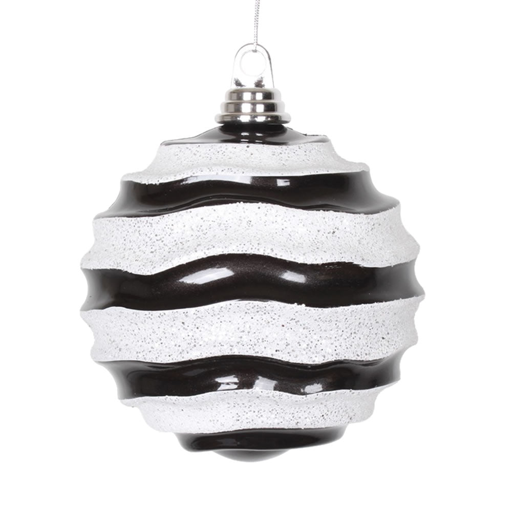 Vickerman 8″ Blk-White Candy Glitter Wave Ball - M132177