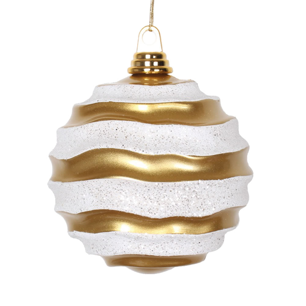 Vickerman 8” Gold-Silver Candy Glitter Wave Ball - M132195