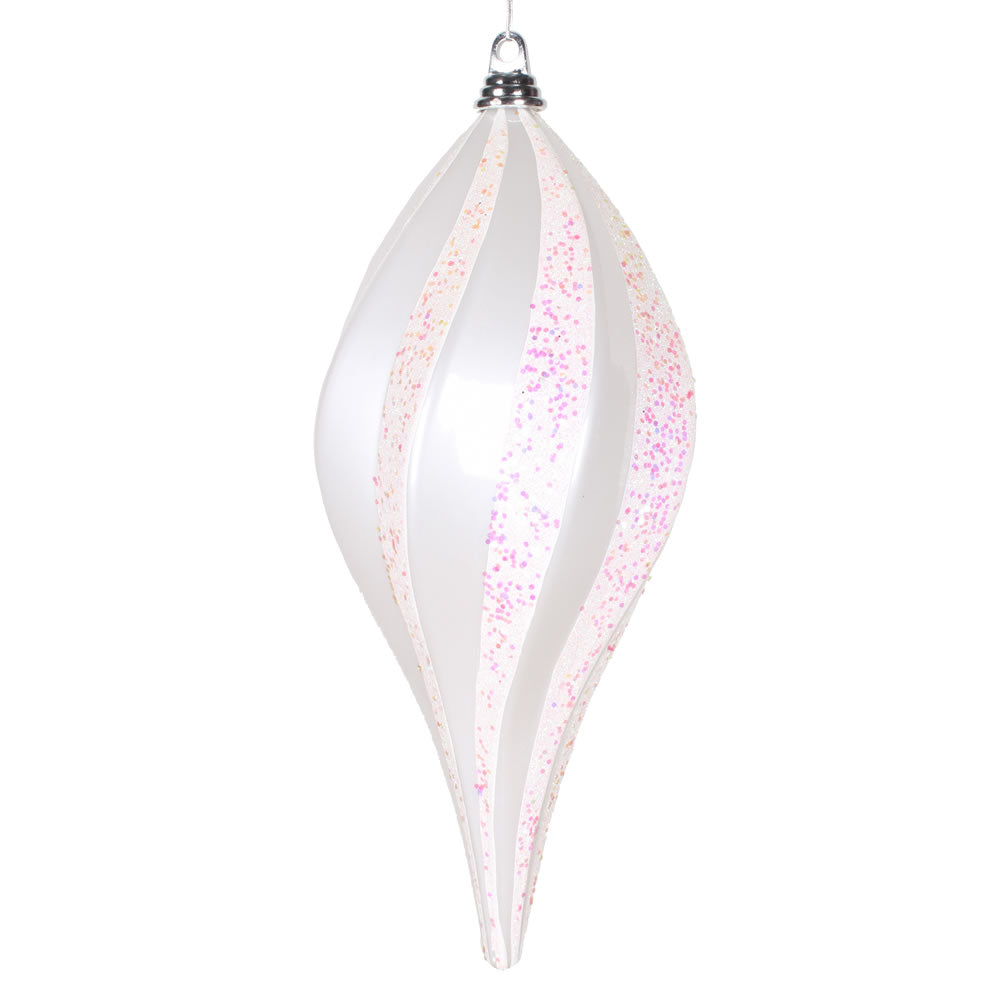Vickerman 8” White Candy Glitter Swirl Drop - M132511